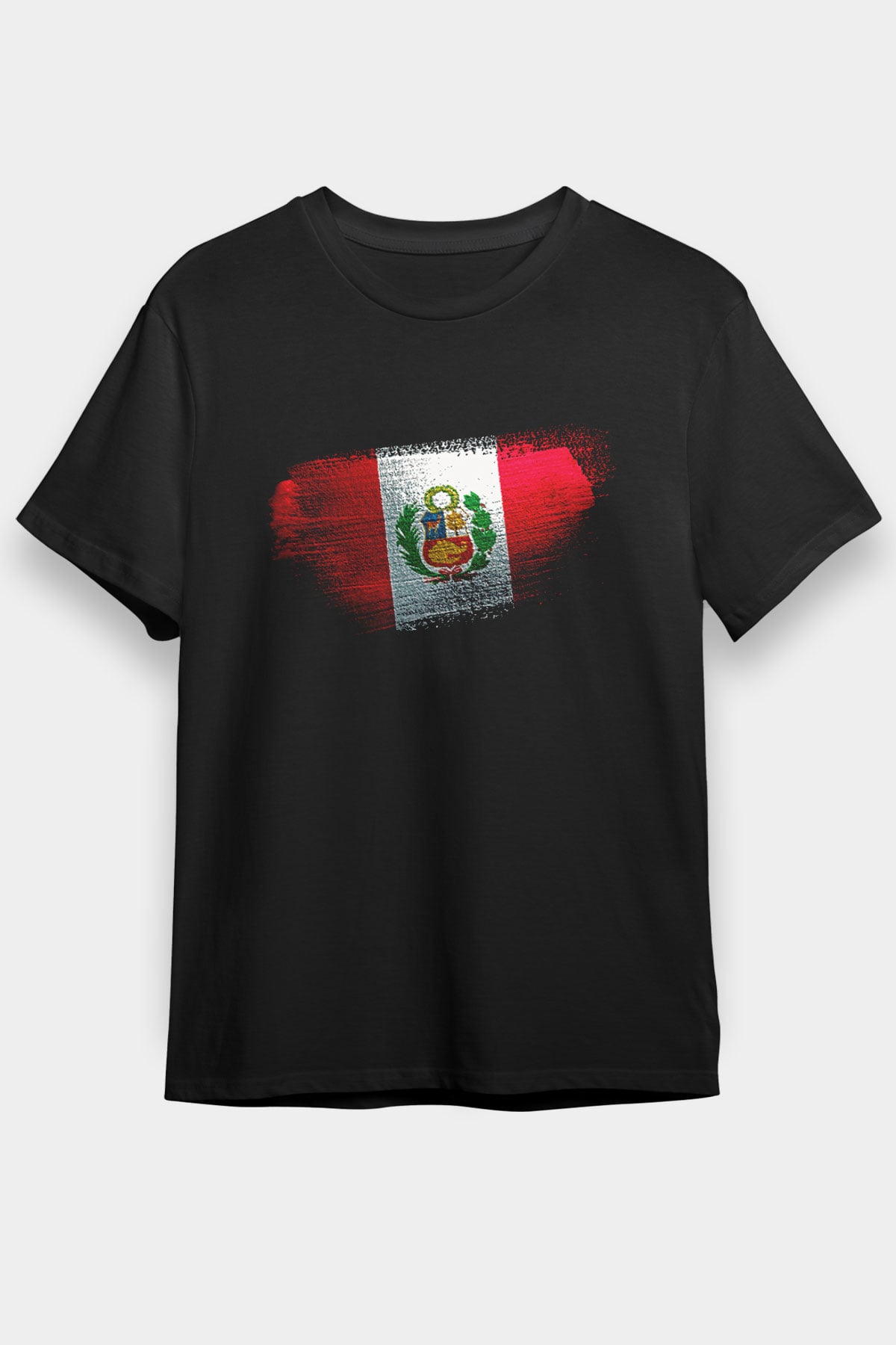 Peru Bayrağı Baskılı Unisex Siyah Tişört