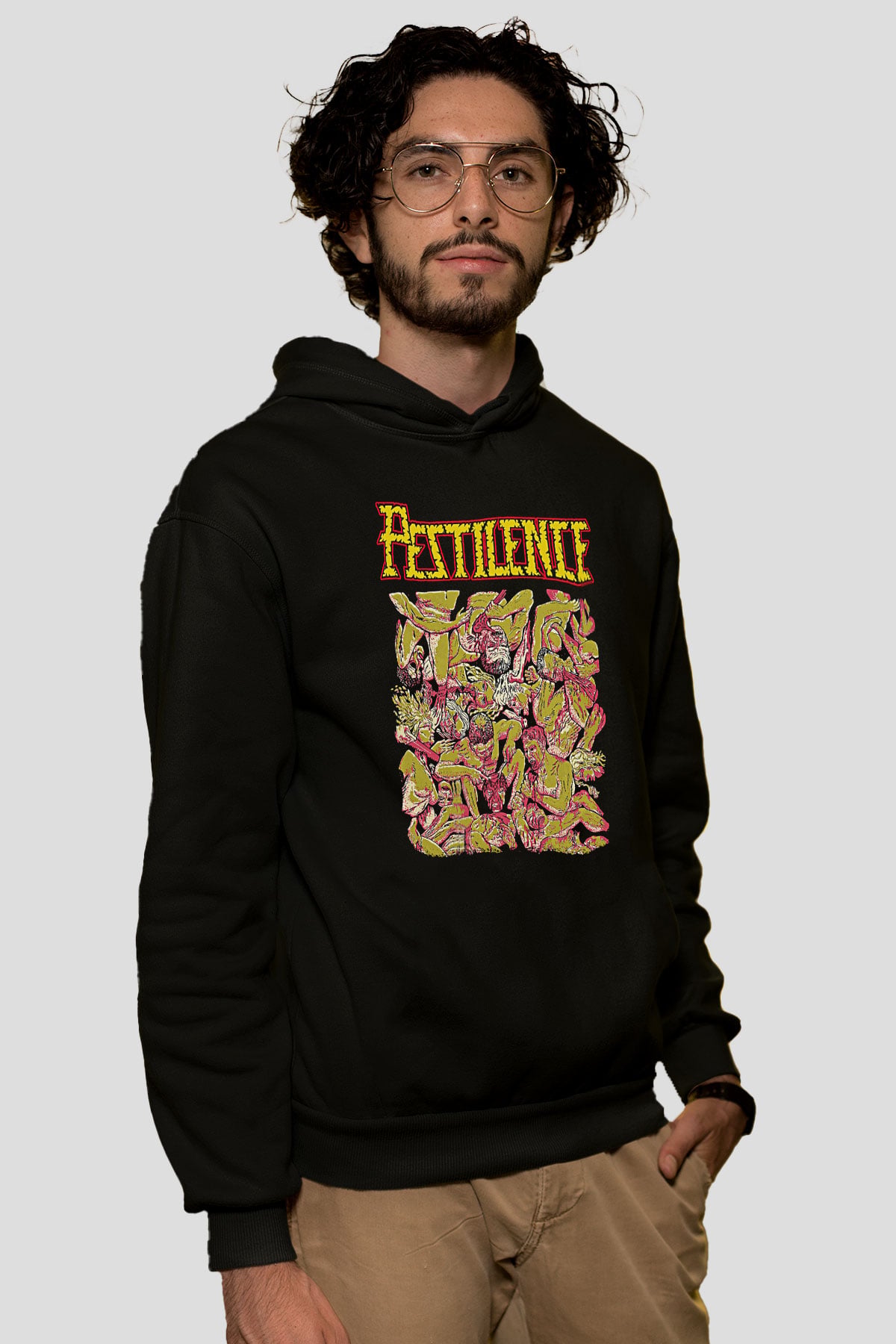 Pestilence Baskılı Unisex Siyah Kapüşonlu Sweatshirt