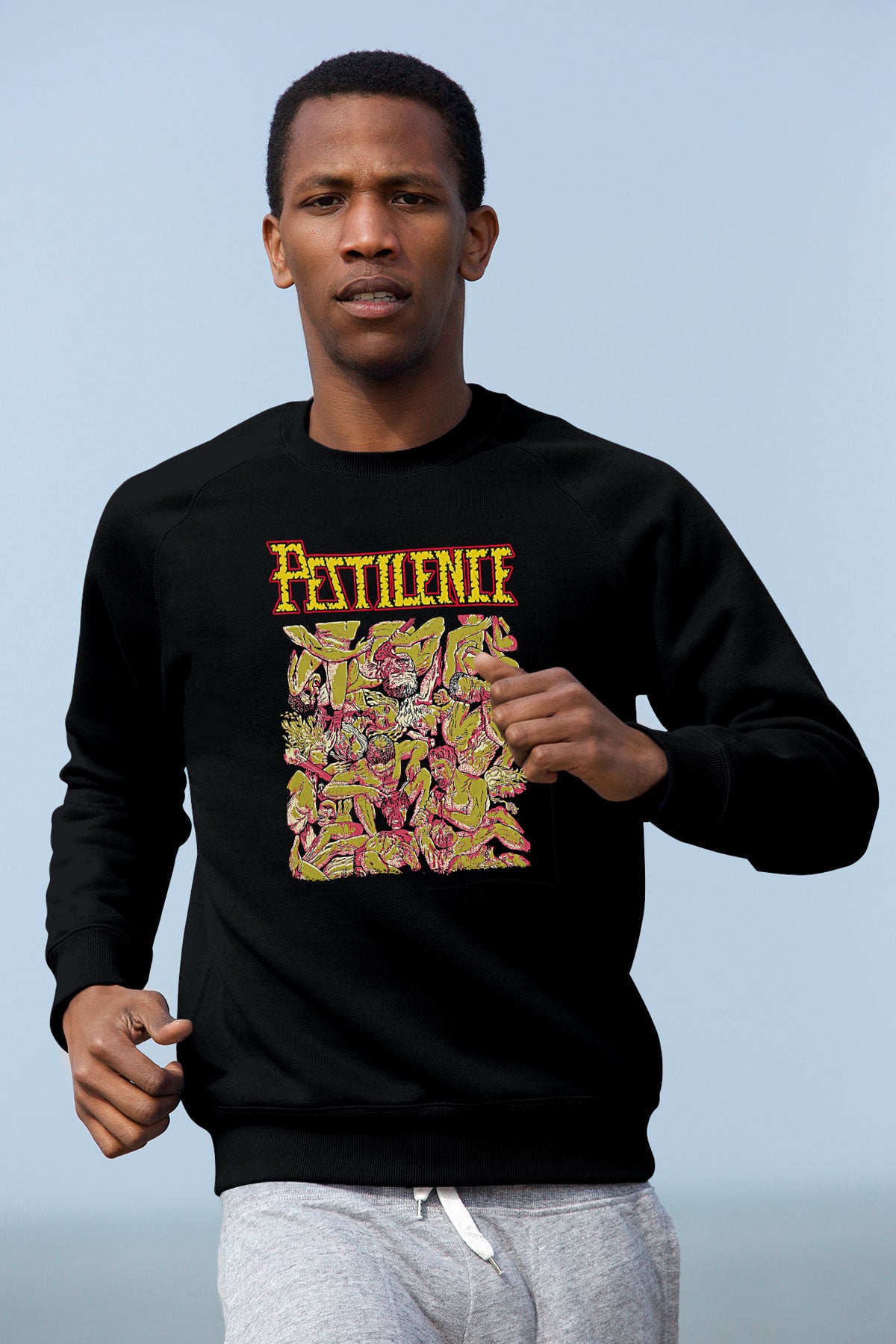 Pestilence Baskılı Unisex Siyah Sweatshirt
