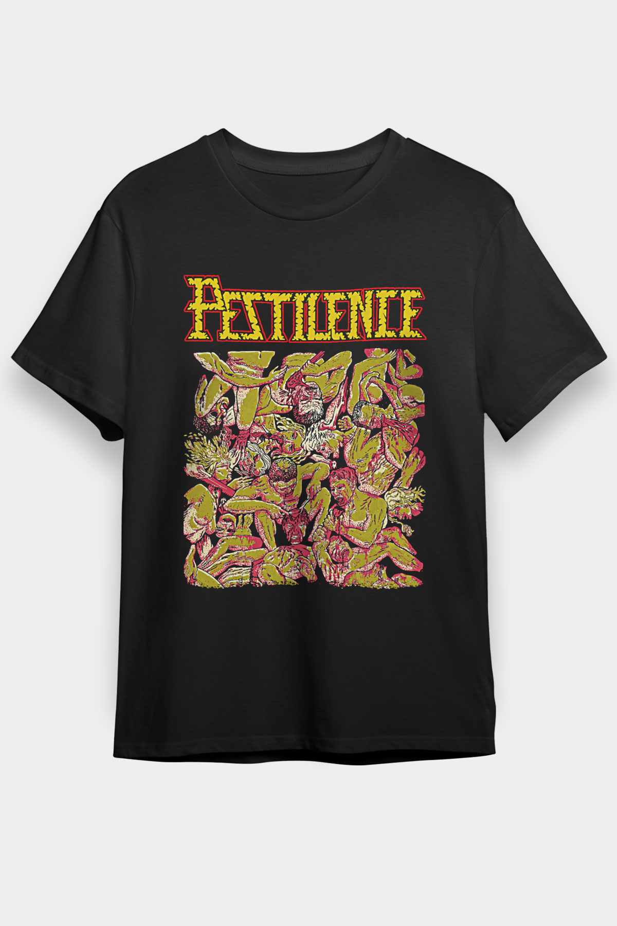Pestilence Baskılı Unisex Siyah Tişört - Tshirt