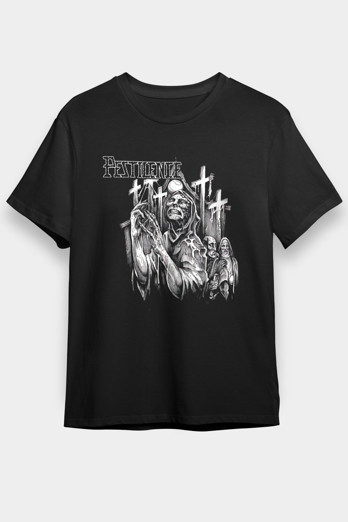 Pestilence Baskılı Unisex Siyah Tişört - Tshirt