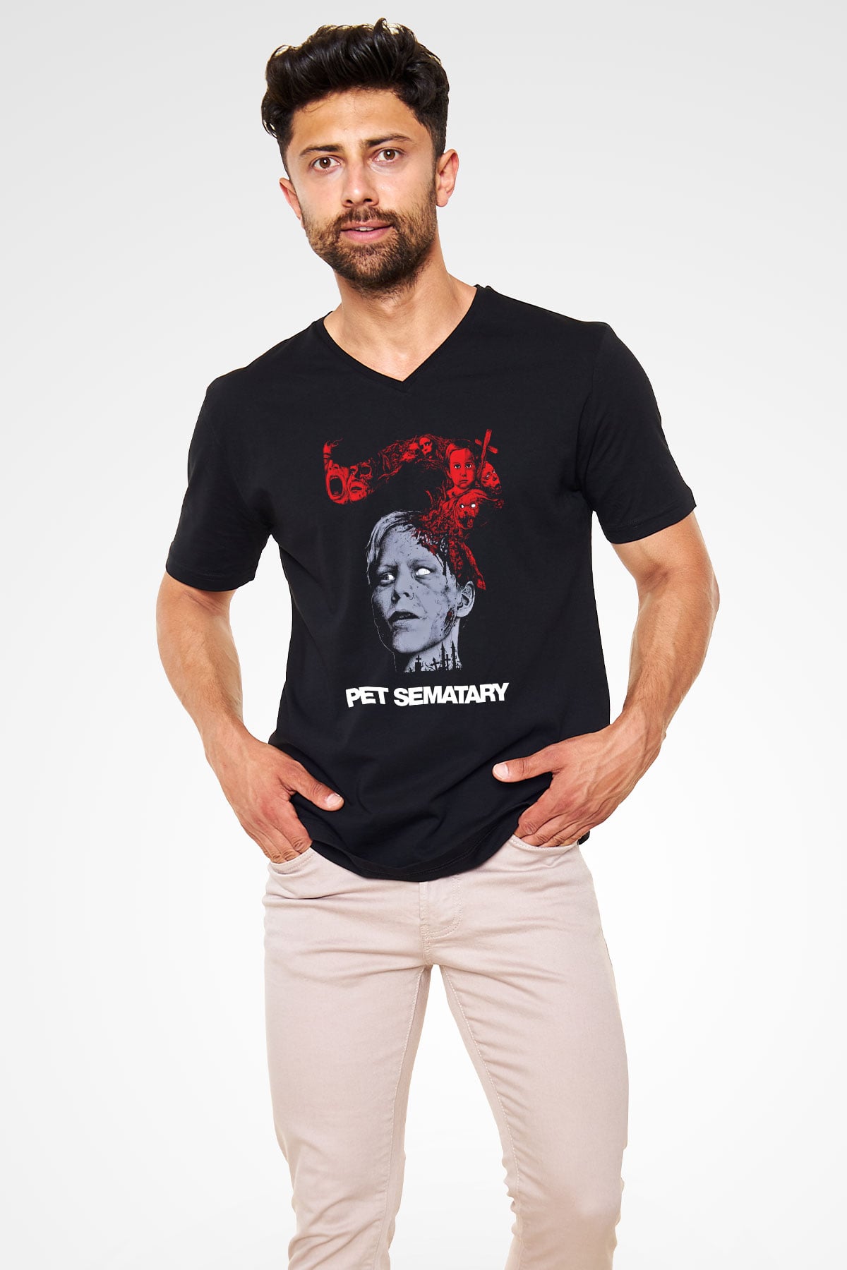 Pet Sematary Siyah Unisex V Yaka Tişört