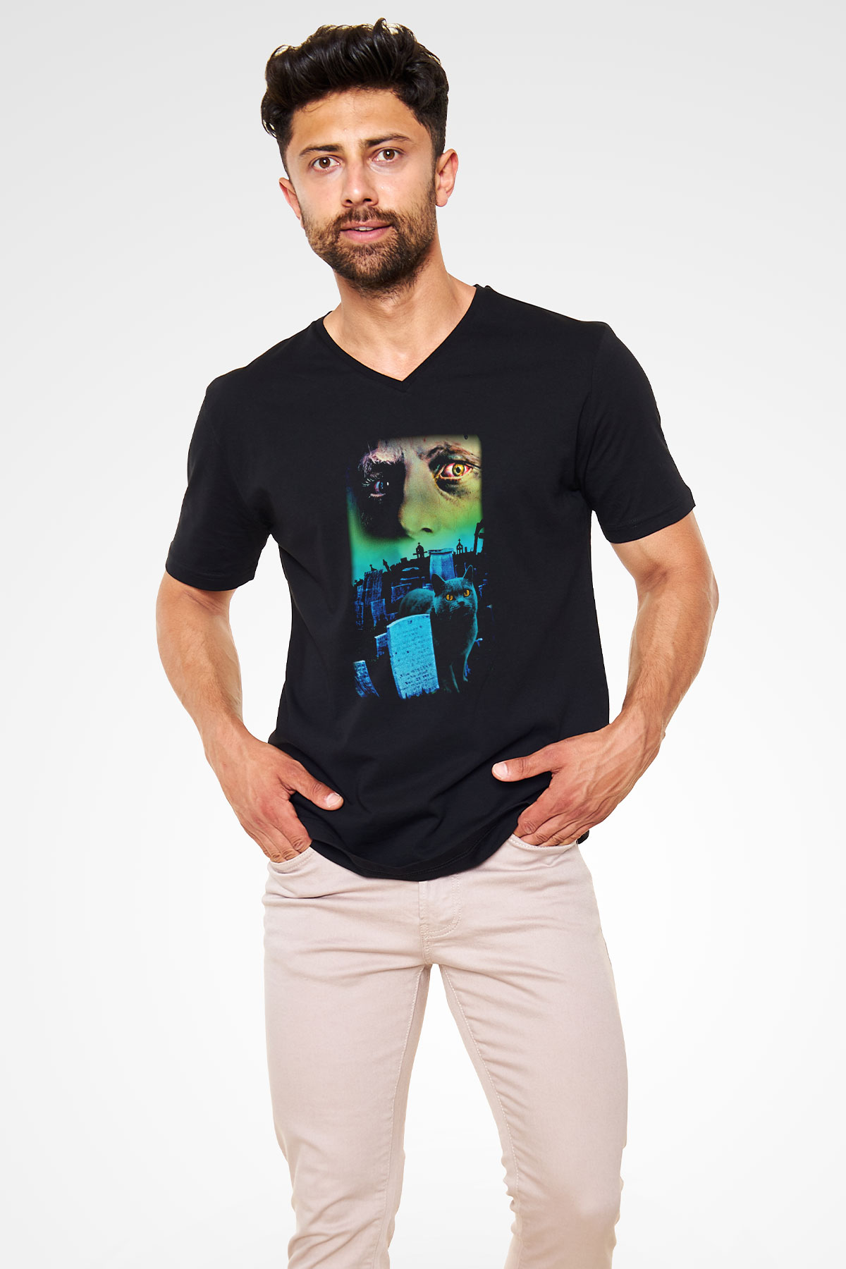 Pet Sematary Siyah Unisex V Yaka Tişört