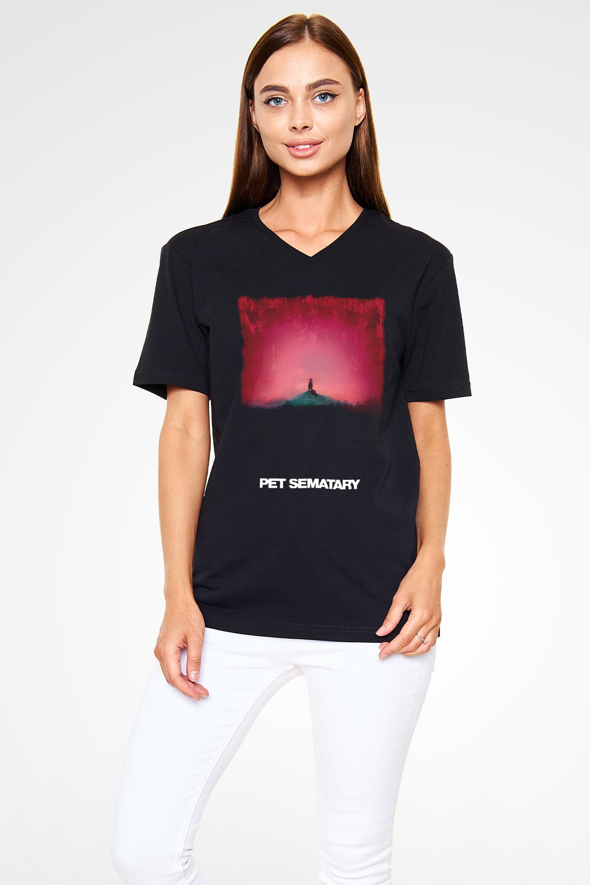 Pet Sematary Siyah Unisex  V Yaka Tişört