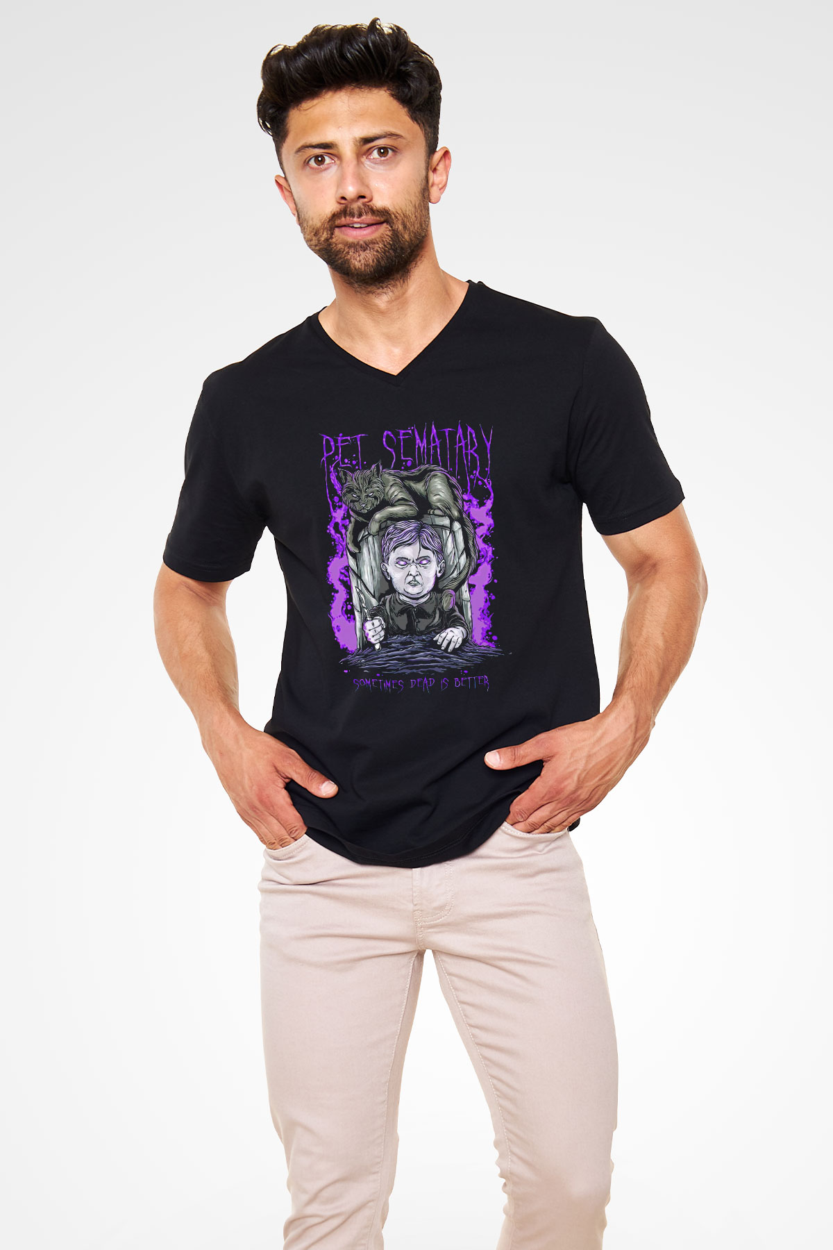 Pet Sematary Siyah Unisex  V Yaka Tişört