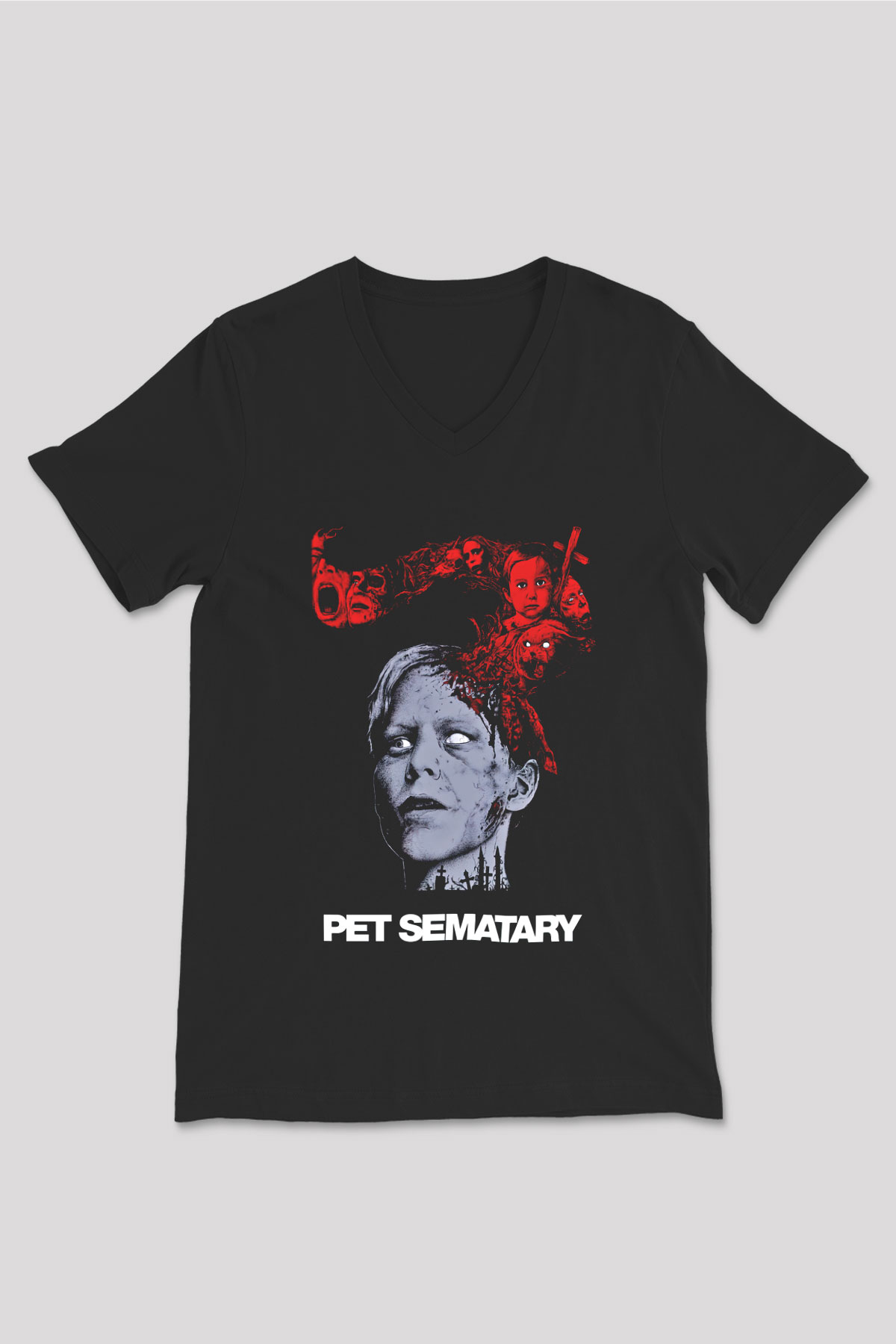 Pet Sematary Siyah Unisex V Yaka Tişört
