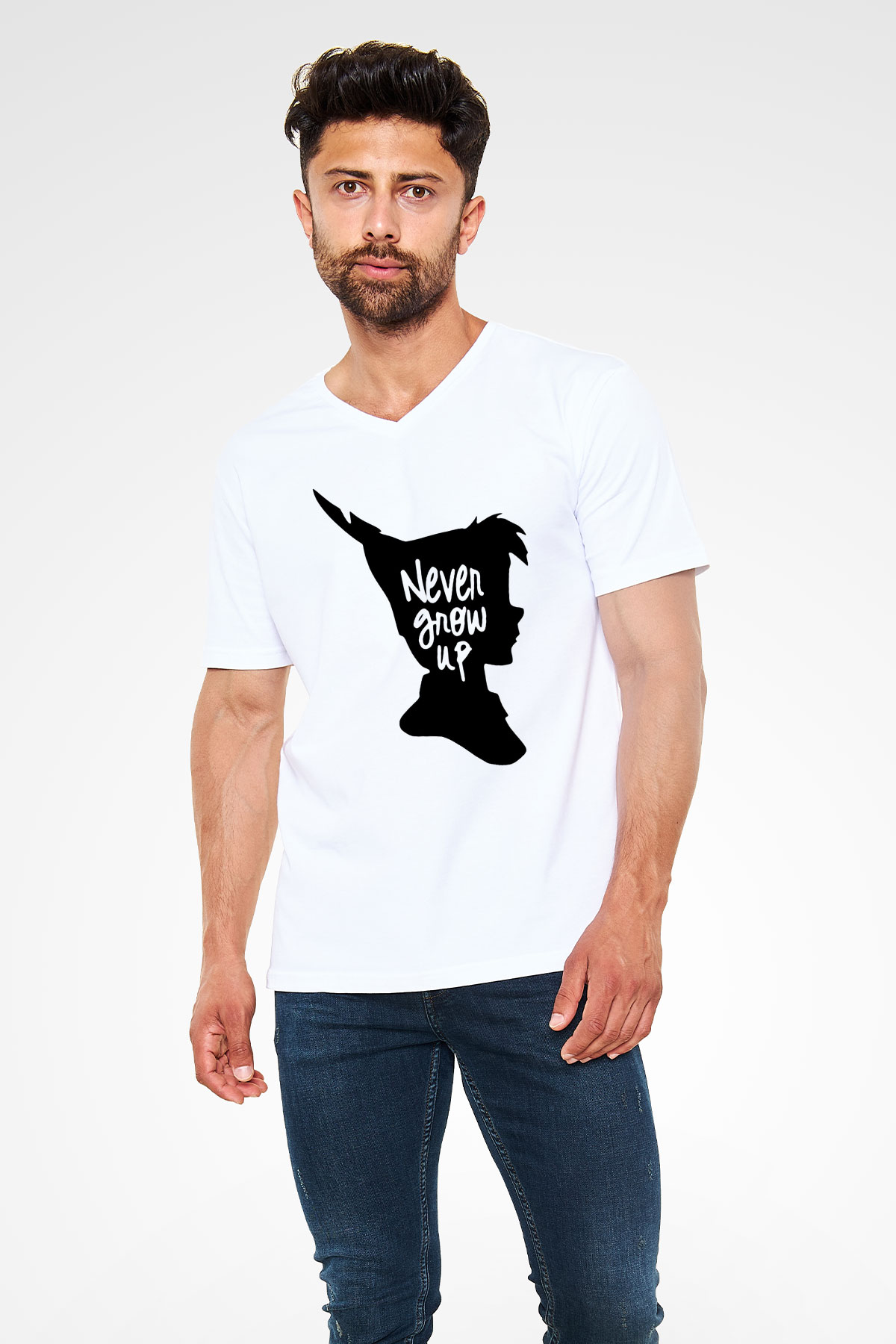 Peter Pan Beyaz Unisex V Yaka Tişört T-Shirt