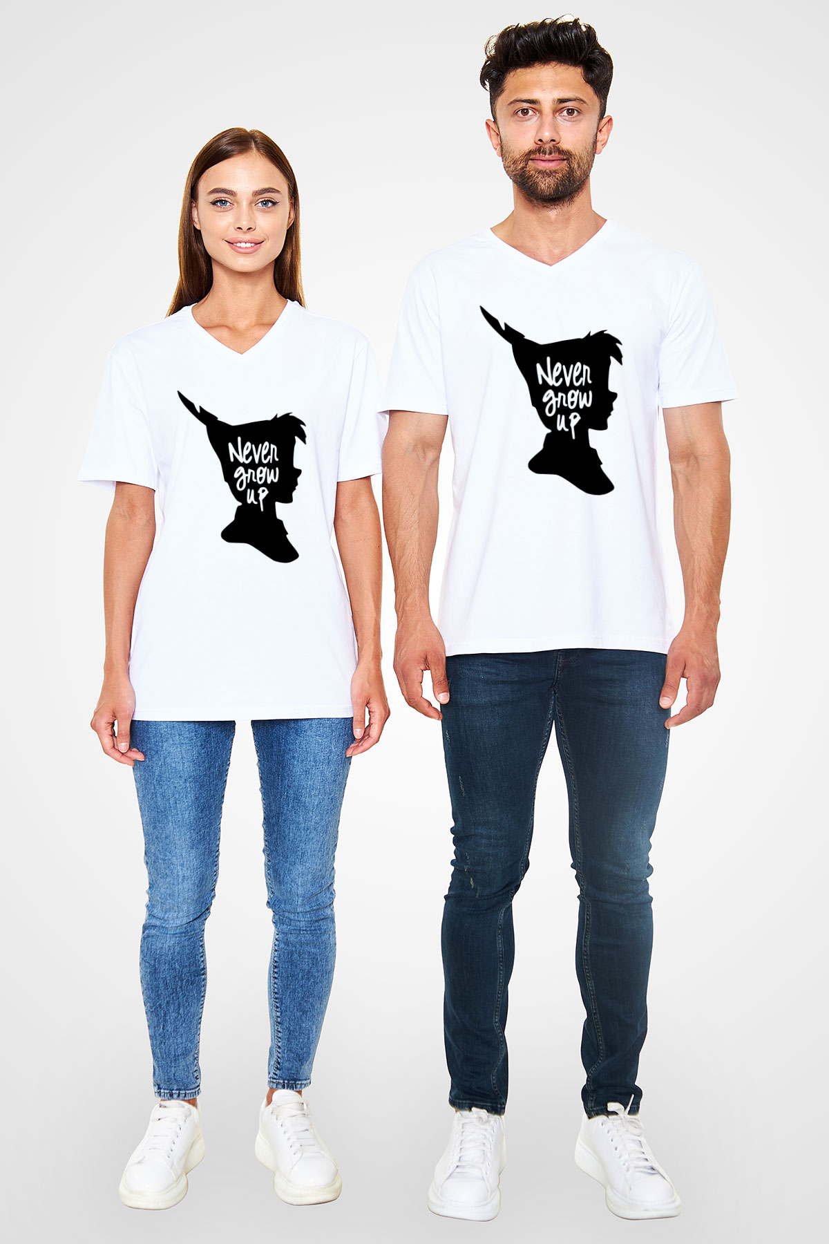 Peter Pan Beyaz Unisex V Yaka Tişört T-Shirt