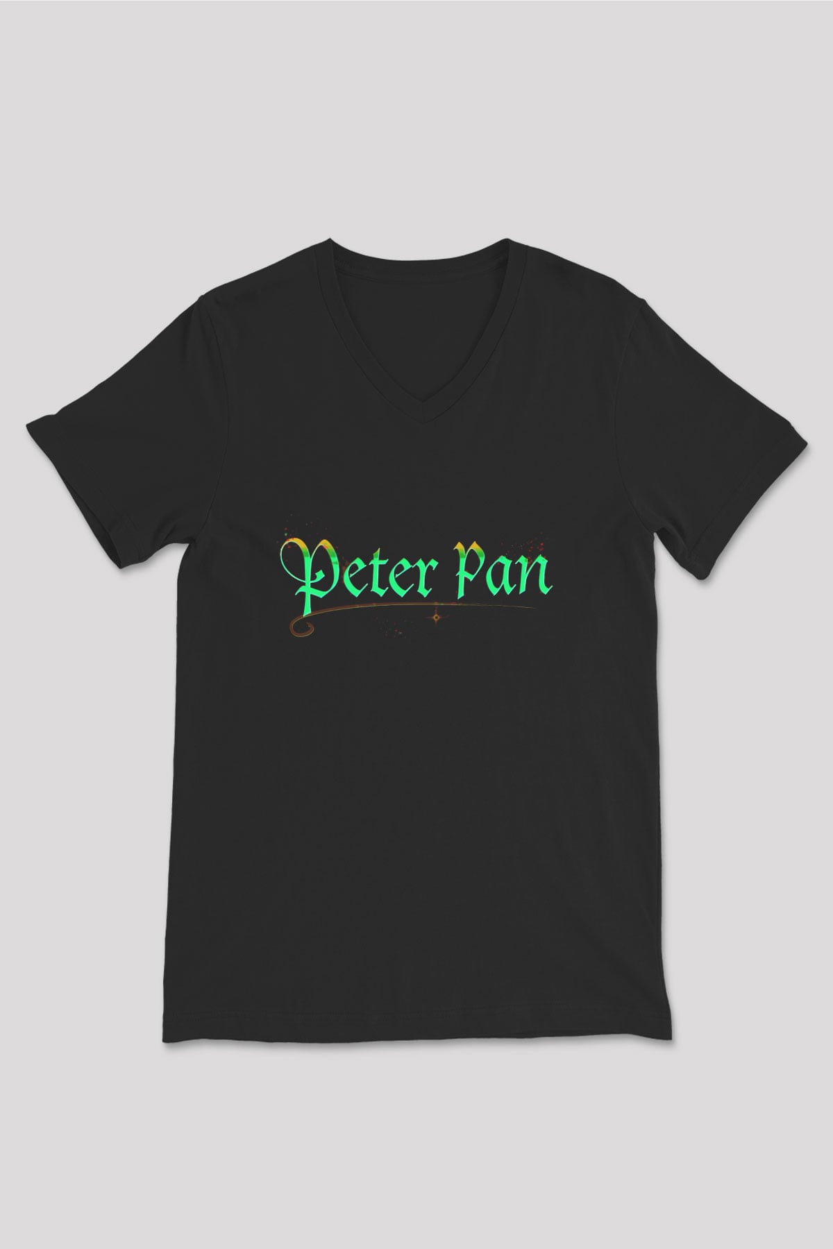 Peter Pan Siyah Unisex V Yaka Tişört T-Shirt