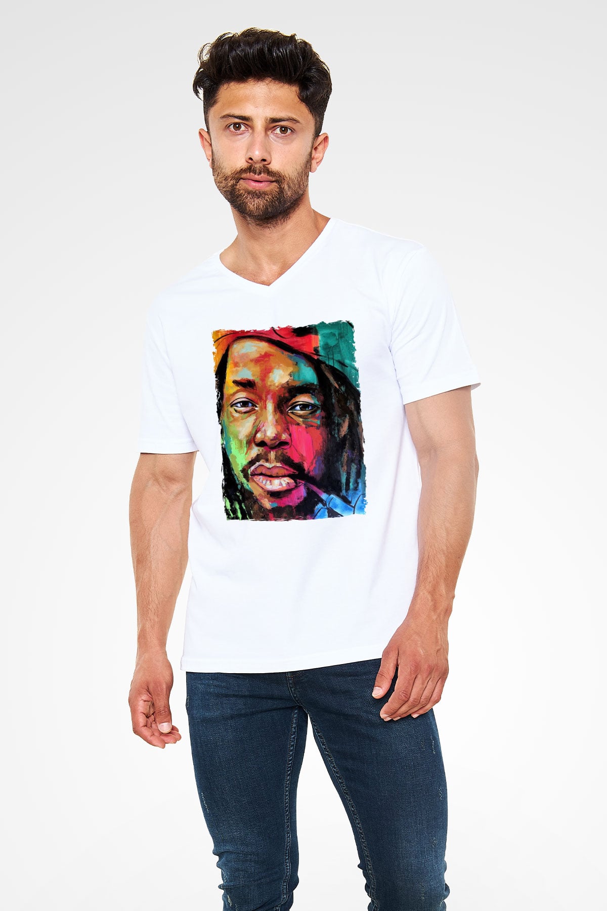 Peter Tosh Beyaz Unisex V Yaka Tişört