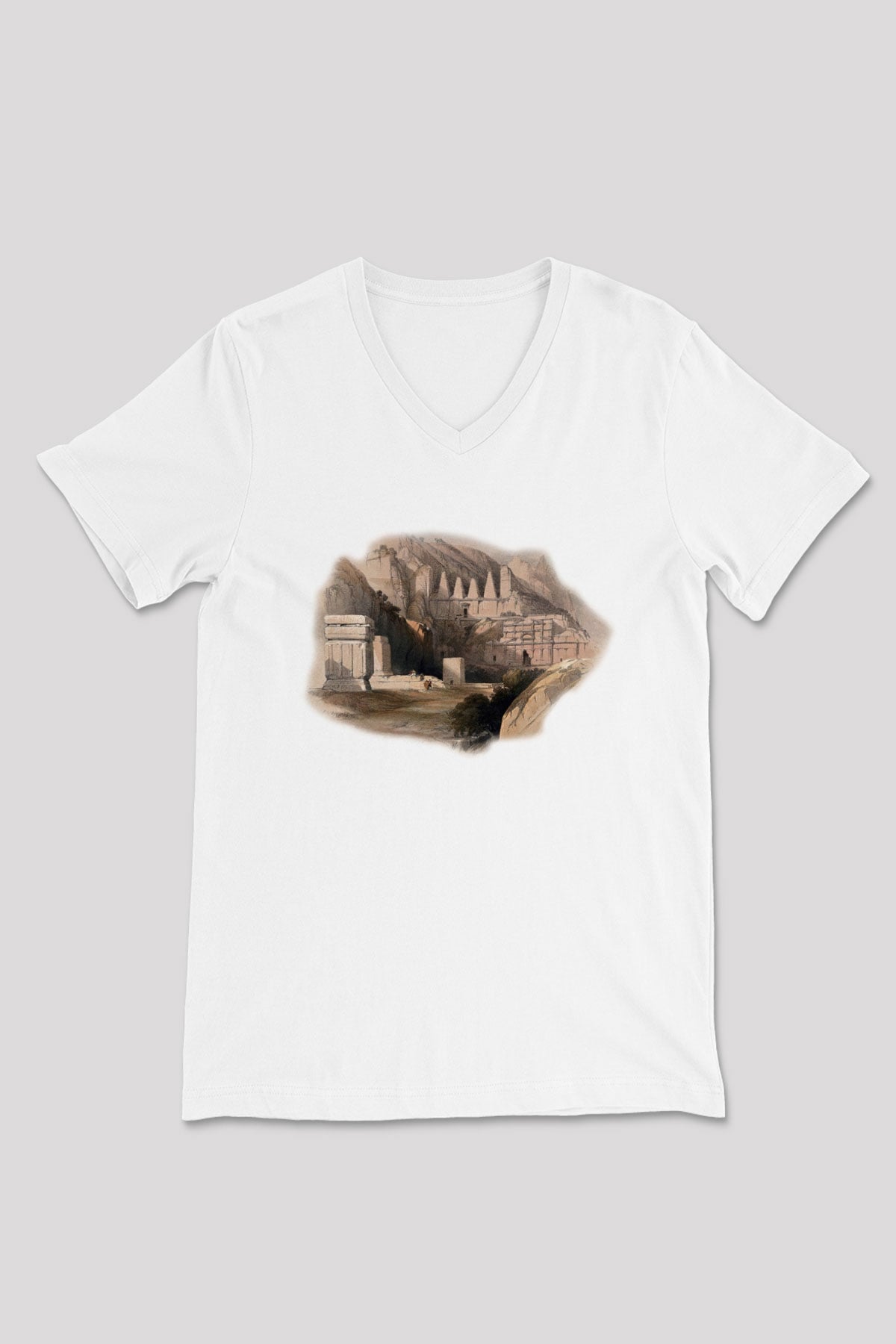 Petra Beyaz Unisex V Yaka Tişört T-Shirt