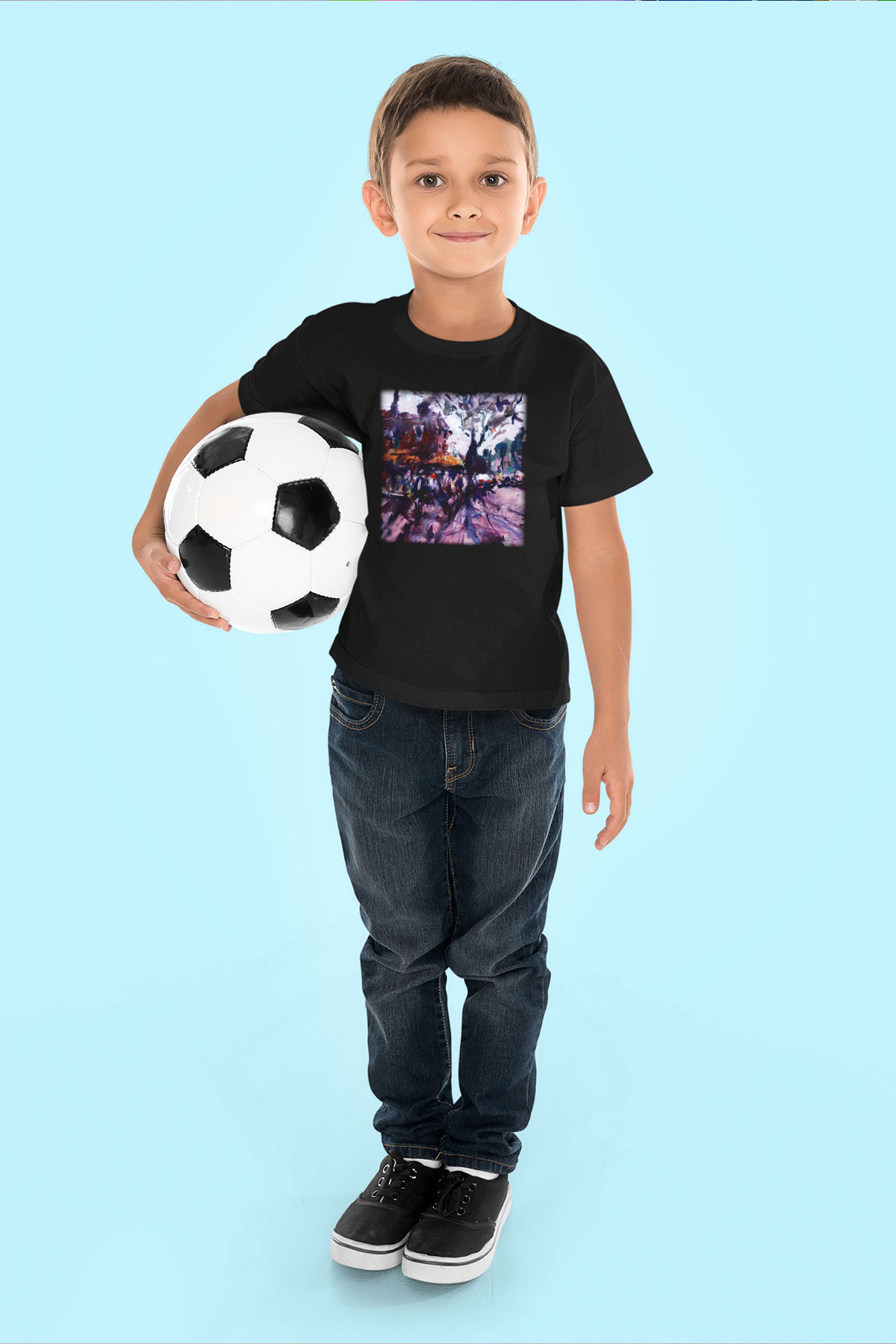 Peyzaj Baskılı Siyah Unisex Çocuk Tişört