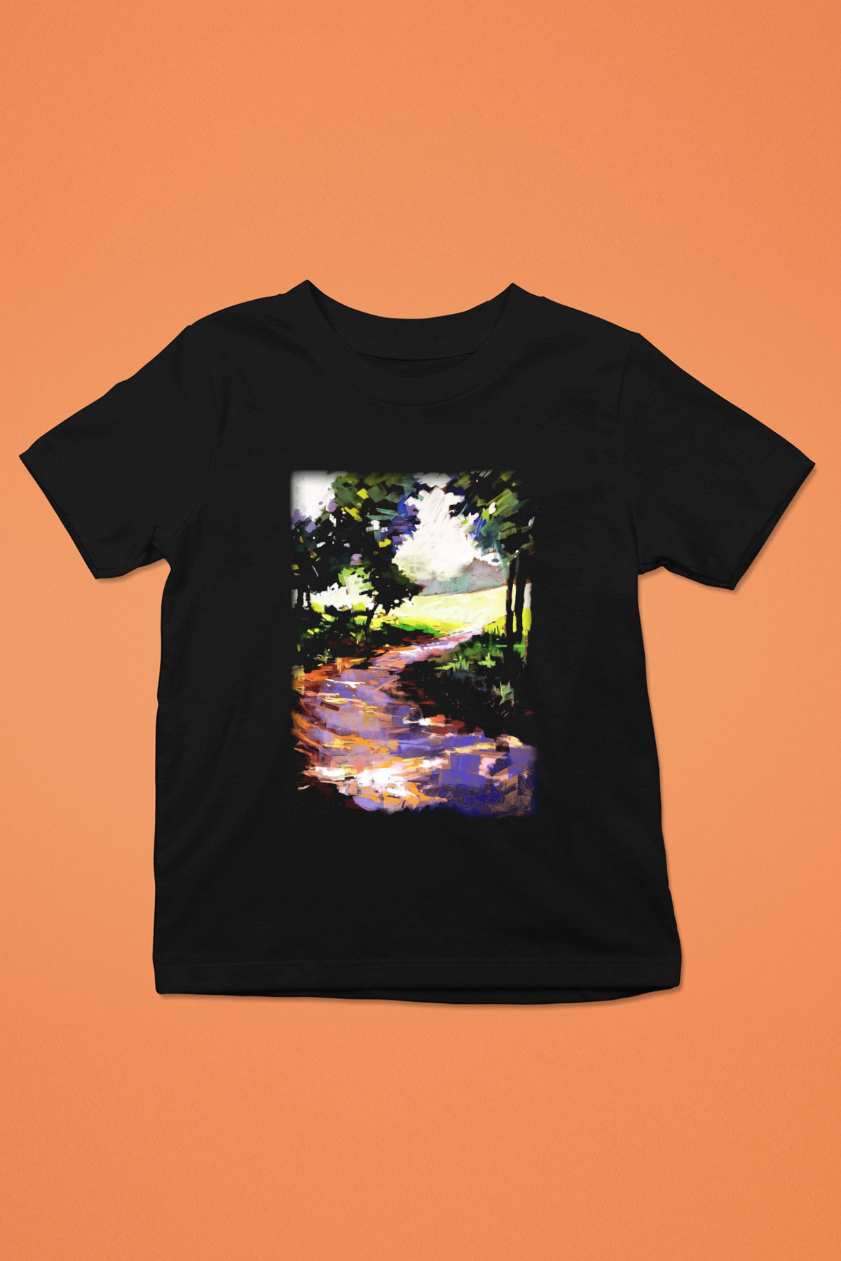 Peyzaj Baskılı Siyah Unisex Çocuk Tişört