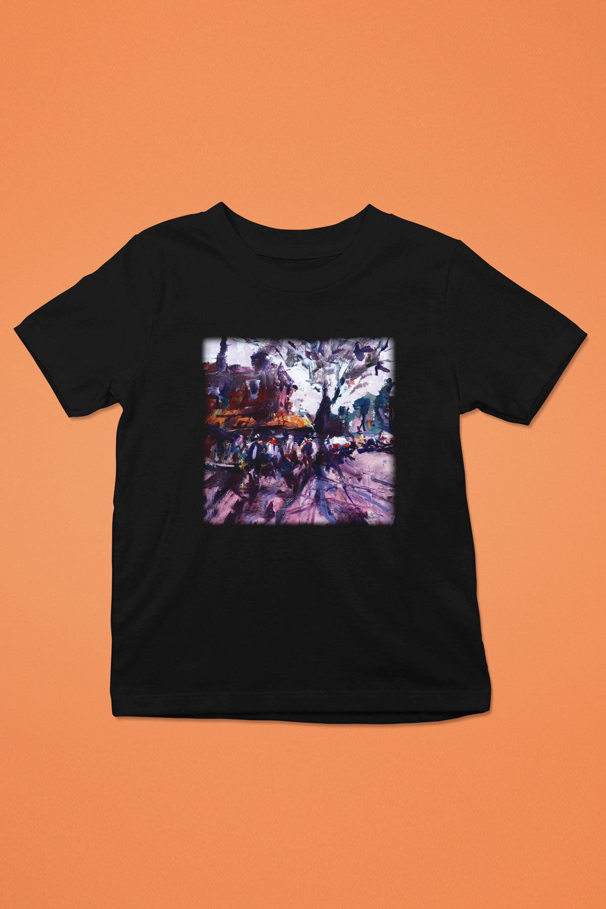 Peyzaj Baskılı Siyah Unisex Çocuk Tişört