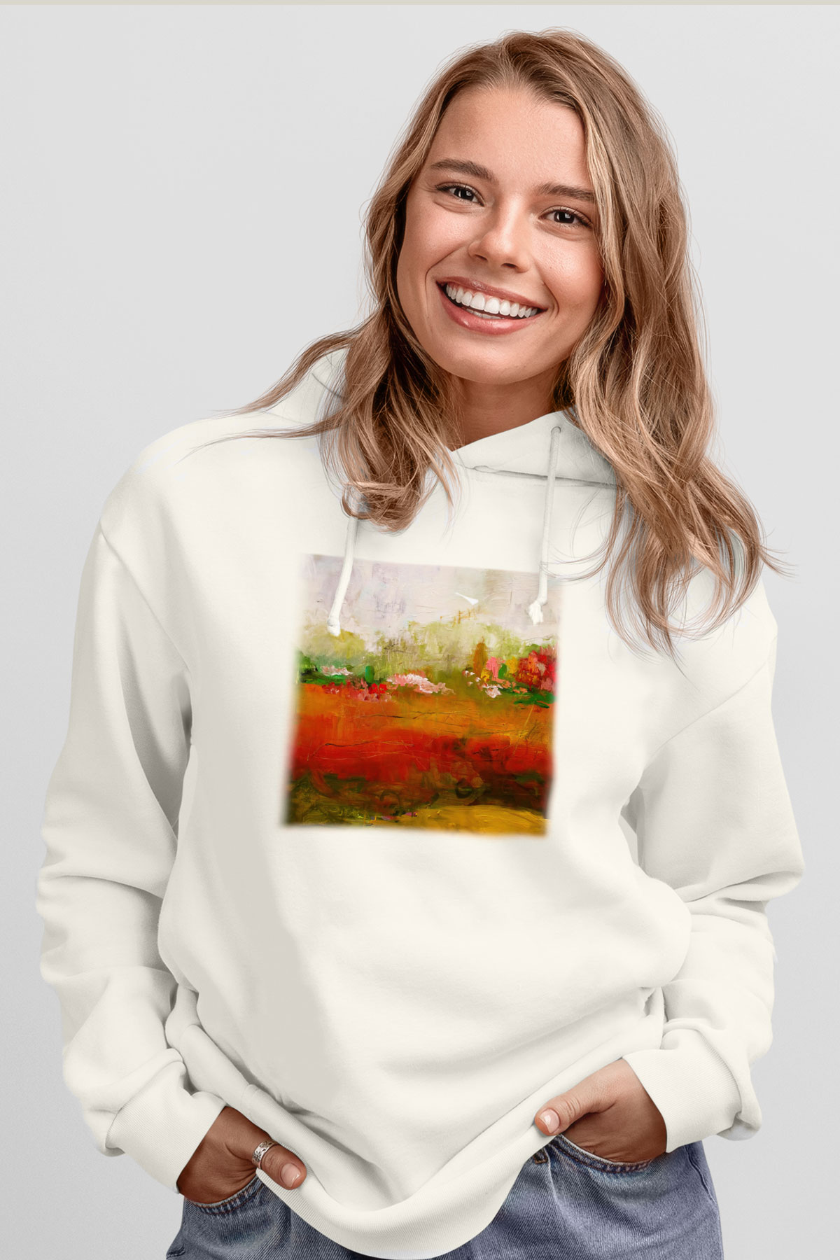 Peyzaj Beyaz Unisex Kapşonlu Sweatshirt