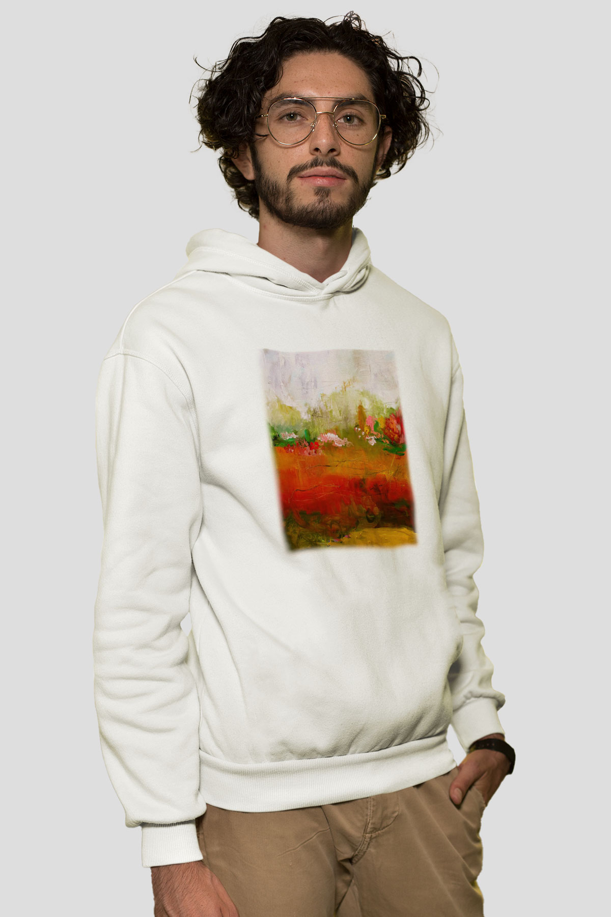 Peyzaj Beyaz Unisex Kapşonlu Sweatshirt