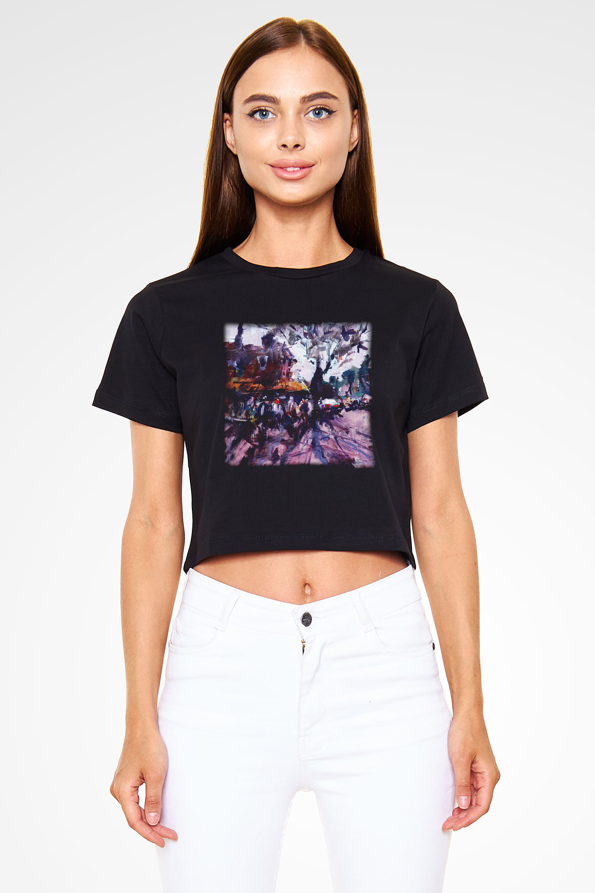 Peyzaj Siyah Crop Top Tişört
