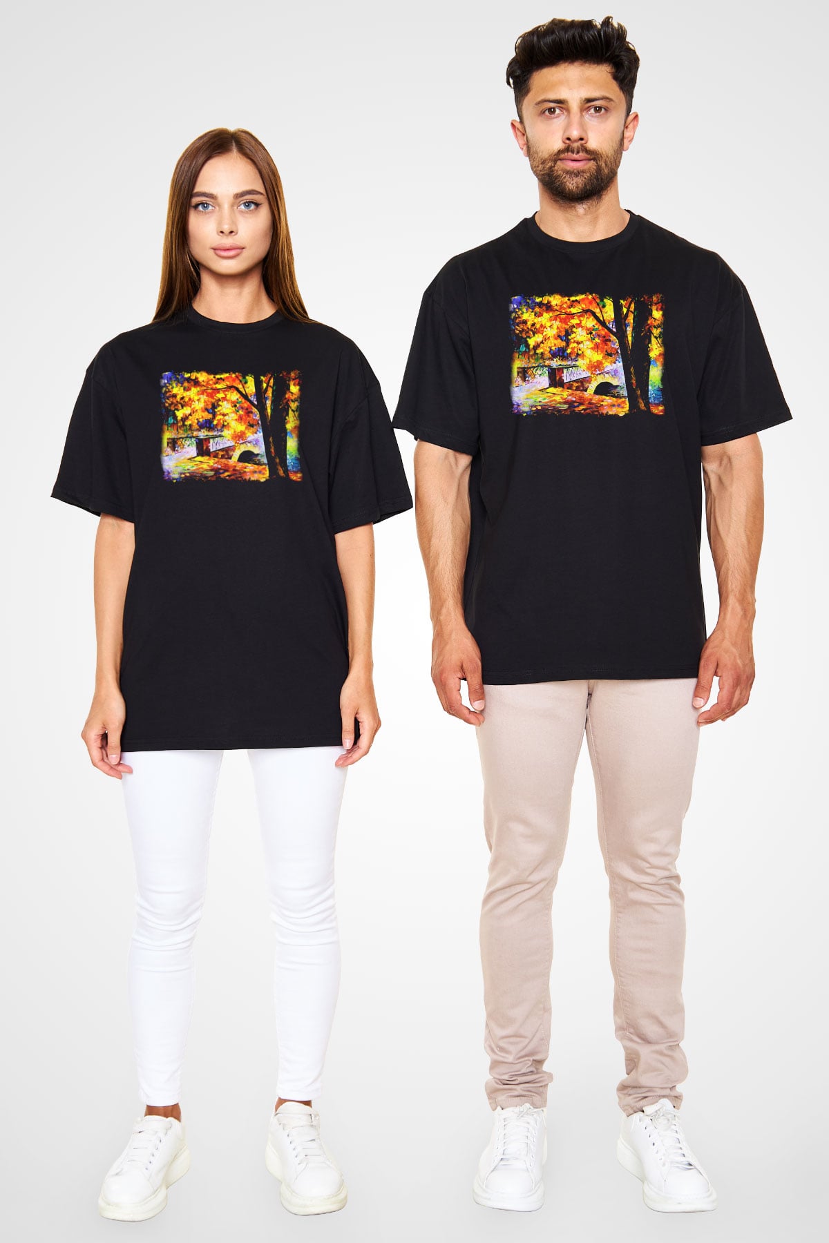 Peyzaj Siyah Unisex Oversize Tişört T-Shirt
