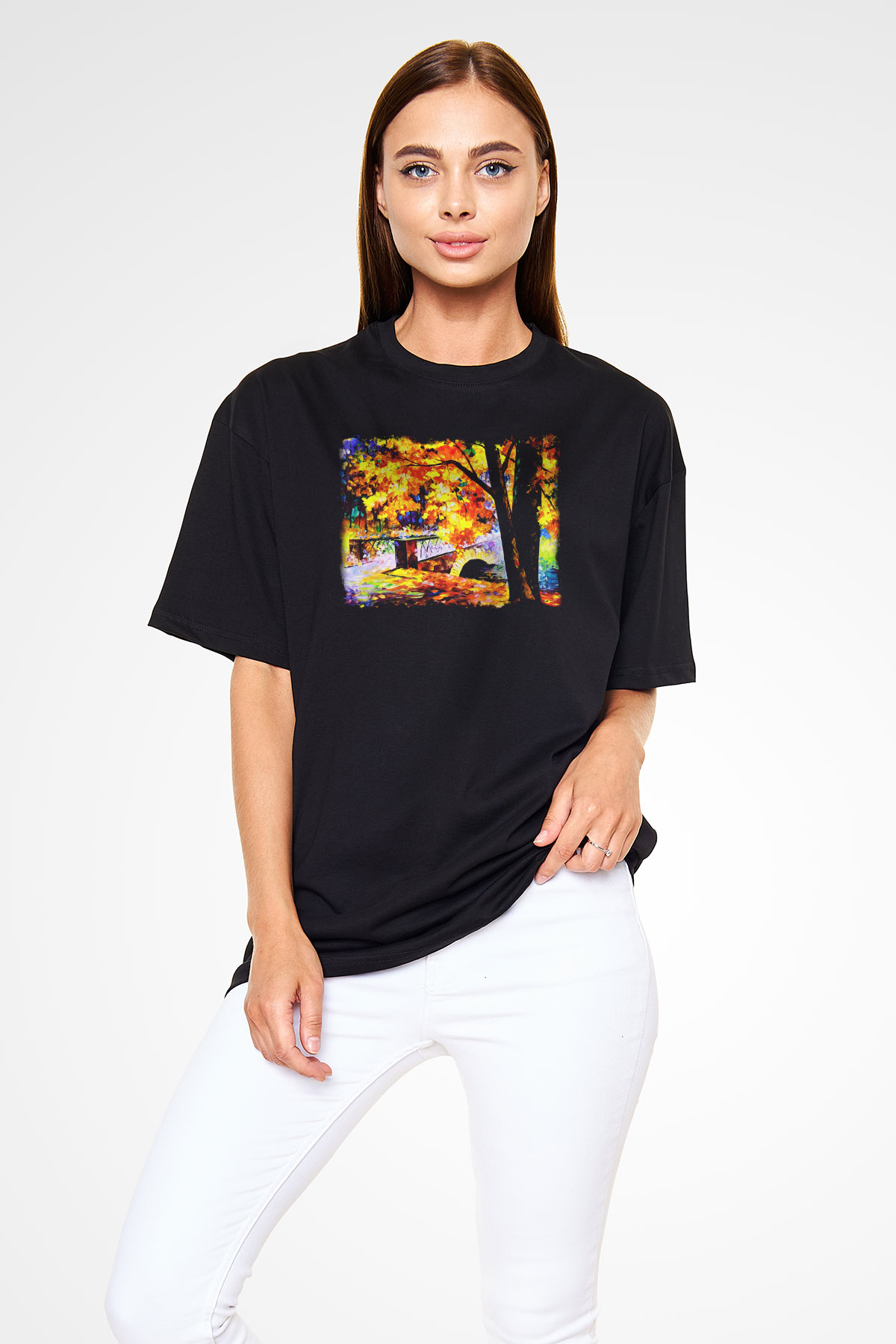 Peyzaj Siyah Unisex Oversize Tişört T-Shirt