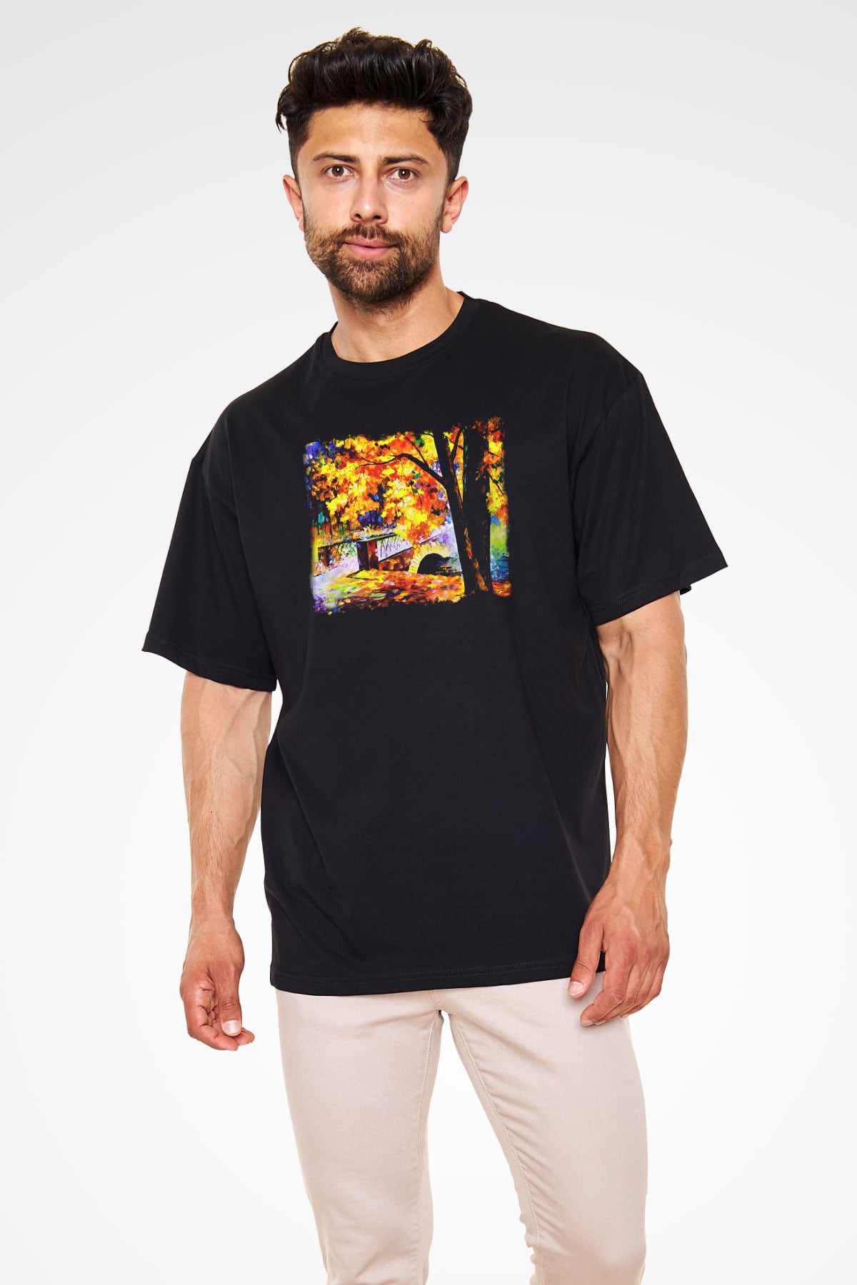 Peyzaj Siyah Unisex Oversize Tişört T-Shirt