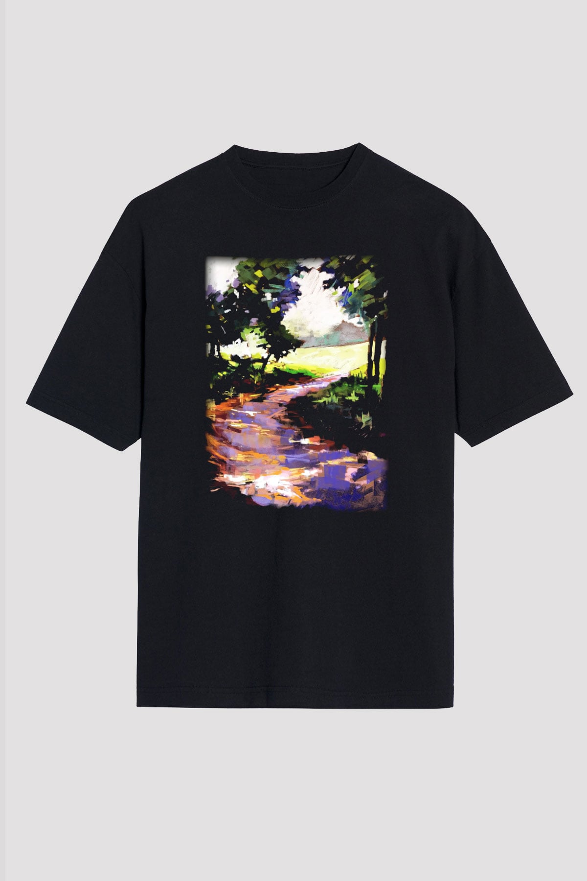 Peyzaj Siyah Unisex Oversize Tişört T-Shirt
