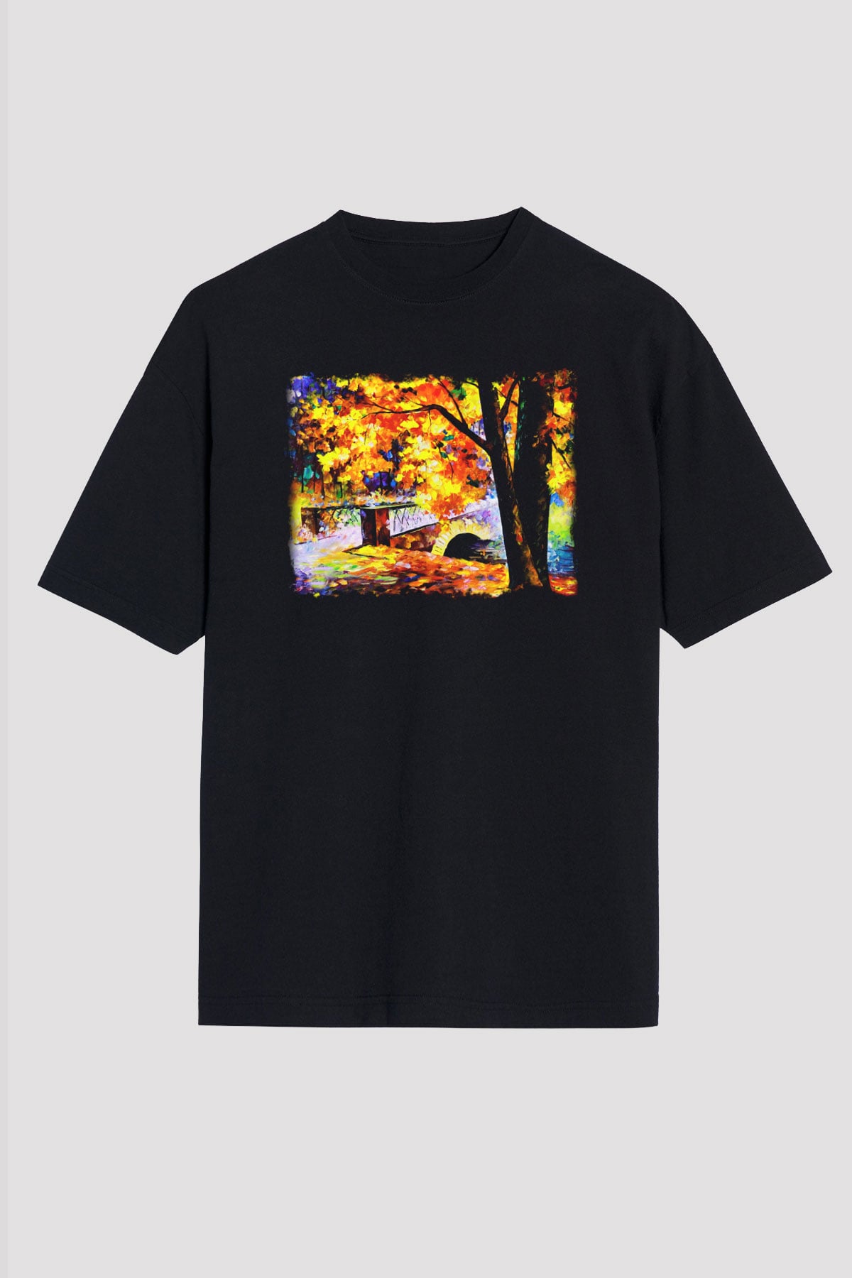 Peyzaj Siyah Unisex Oversize Tişört T-Shirt