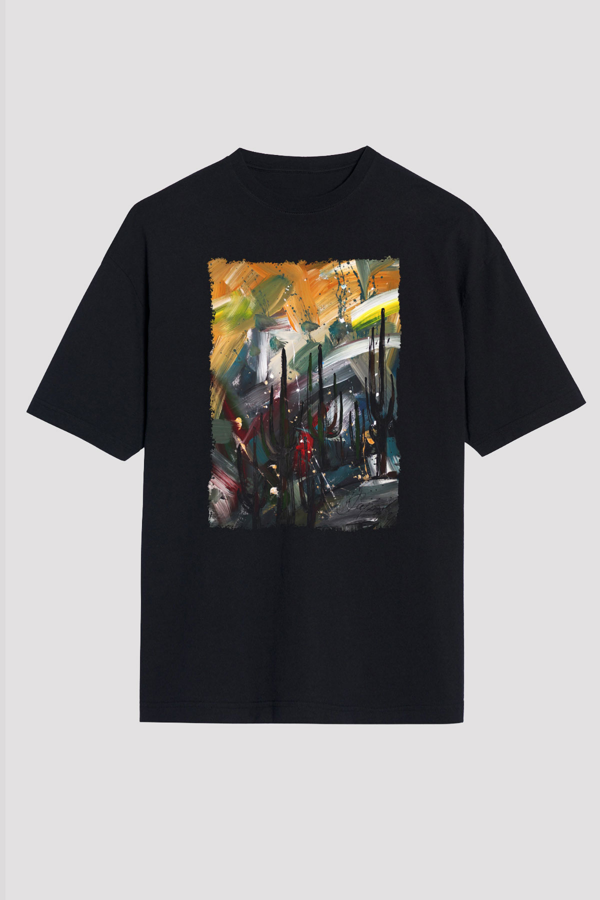 Peyzaj Siyah Oversize Tişört Oversize T-shirt - TişörtFabrikası