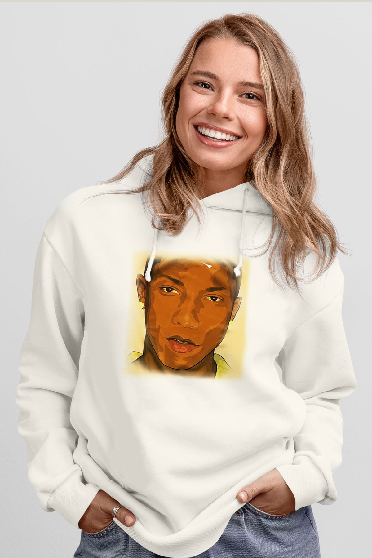 Pharrel Williams Beyaz Unisex Kapşonlu Sweatshirt