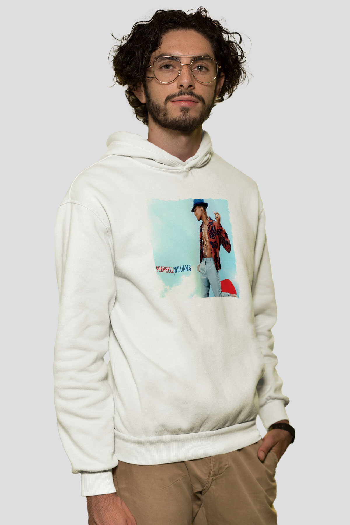 Pharrel Williams Beyaz Unisex Kapüşonlu Sweatshirt