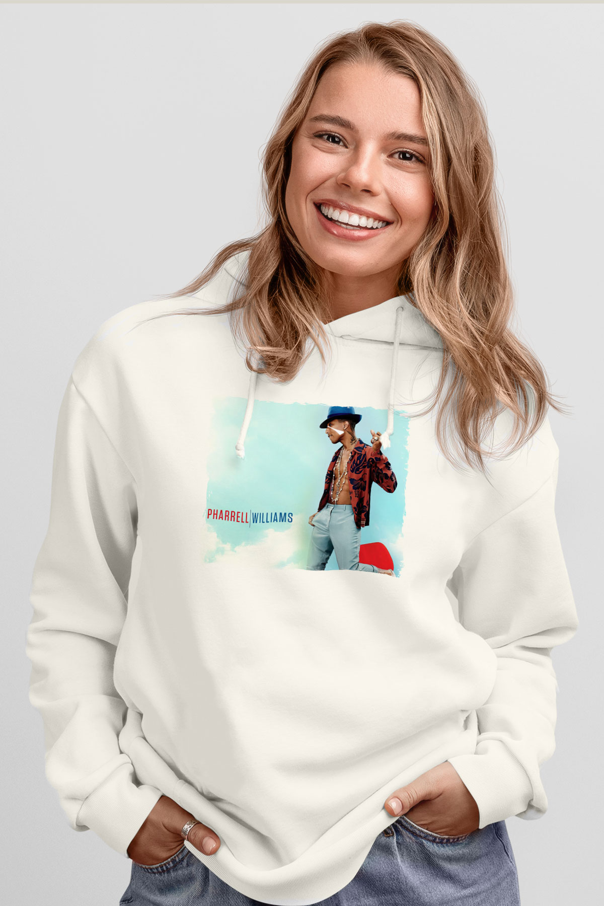 Pharrel Williams Beyaz Unisex Kapüşonlu Sweatshirt