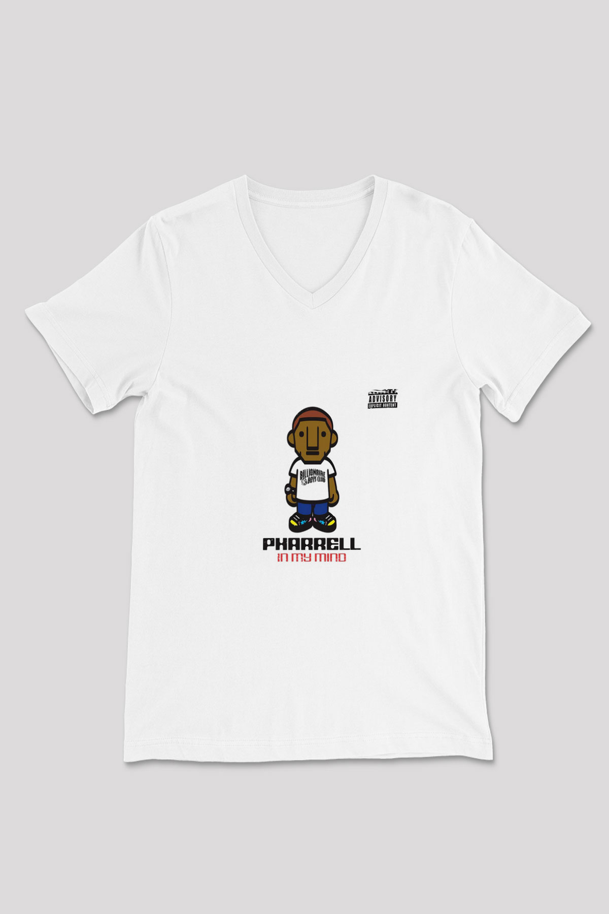 Pharrell Williams Baskılı Beyaz V Yaka Unisex Tişört