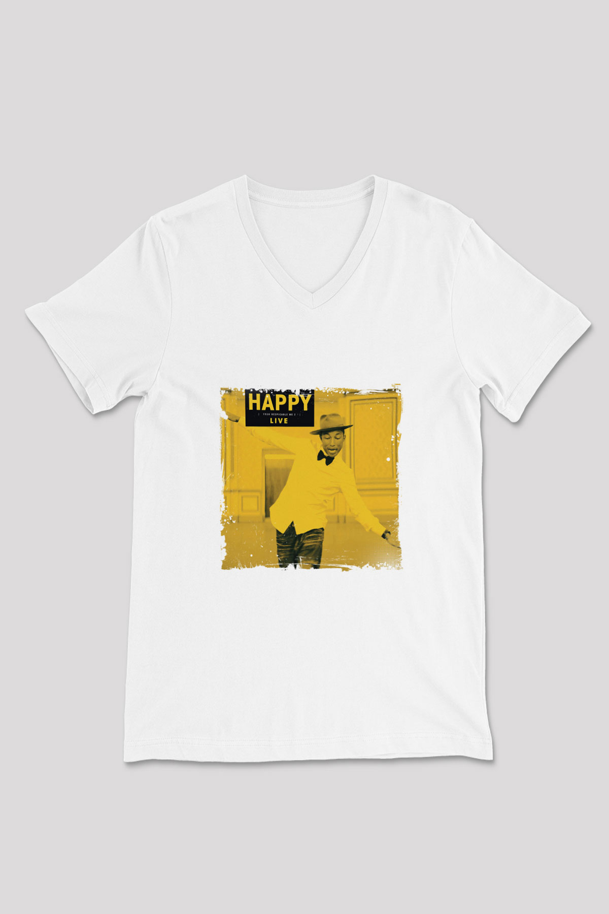 Pharrell Williams Baskılı Beyaz V Yaka Unisex Tişört