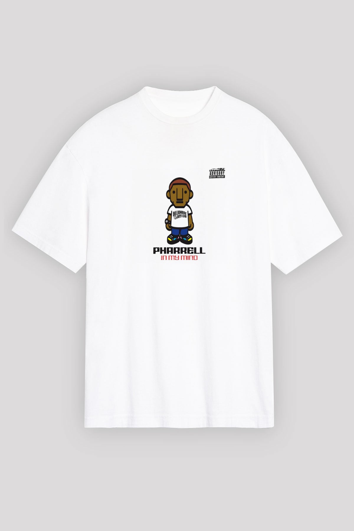 Pharrell Williams Baskılı Oversize Beyaz Tişört