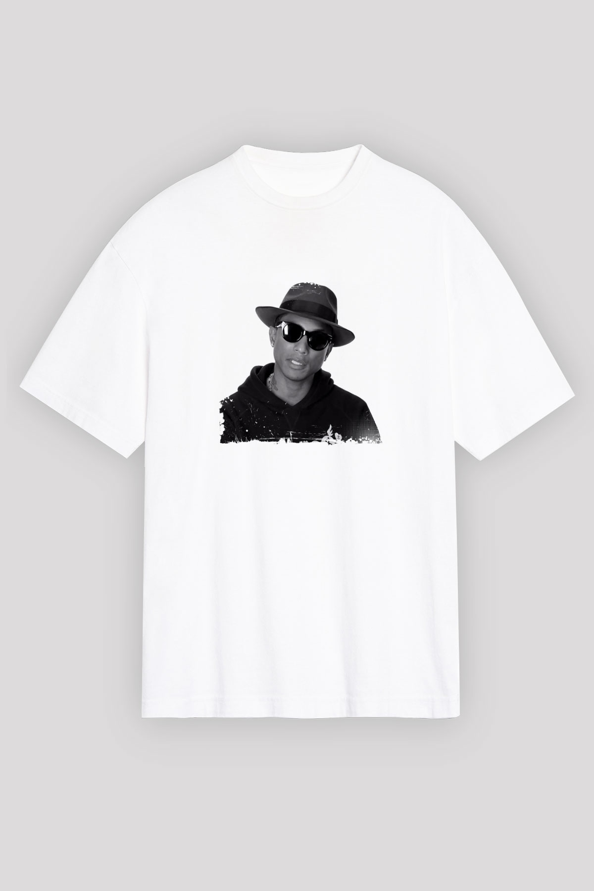 Pharrell Williams Baskılı Oversize Beyaz Tişört