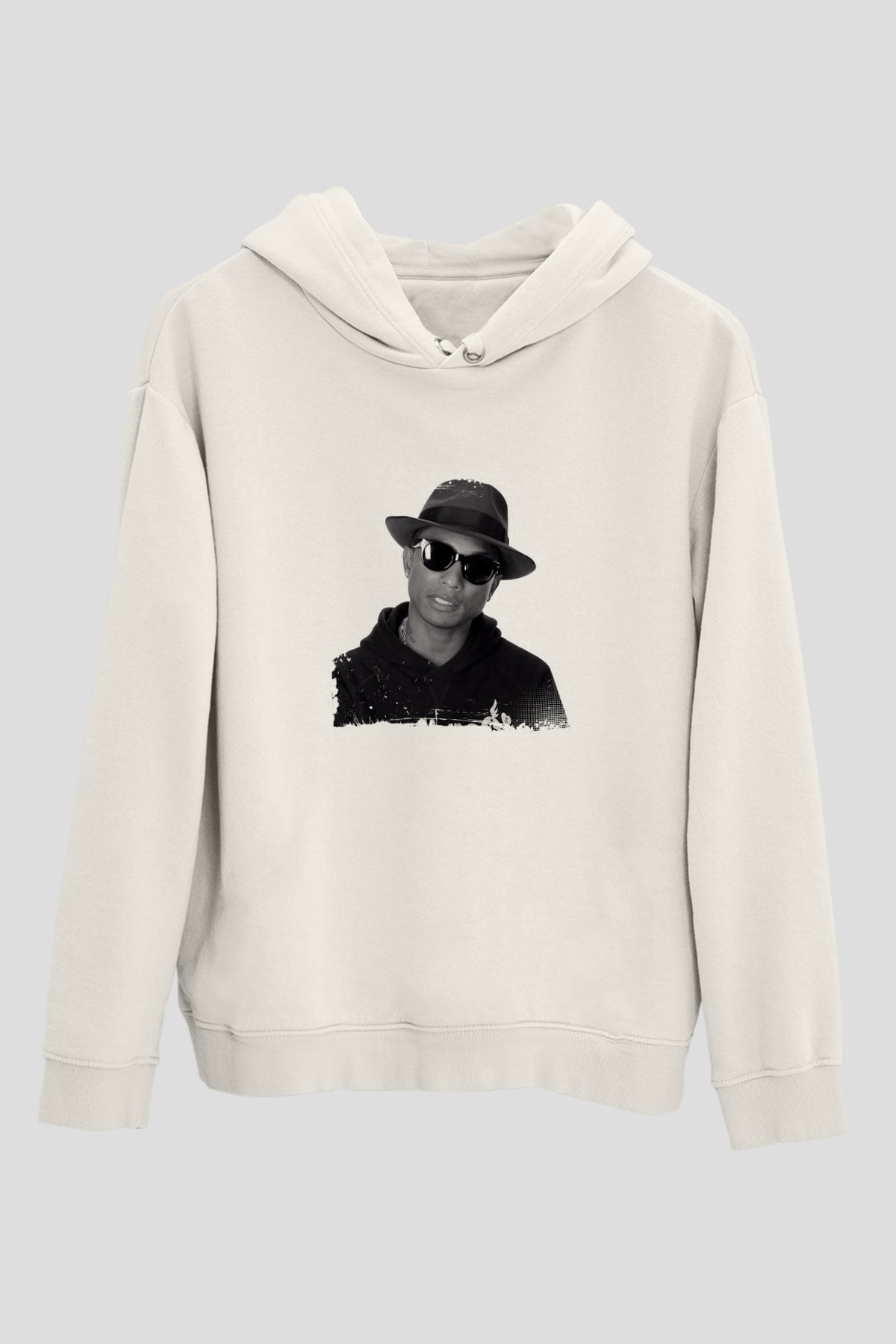 Pharrell Williams Baskılı Unisex Beyaz Kapüşonlu Sweatshirt