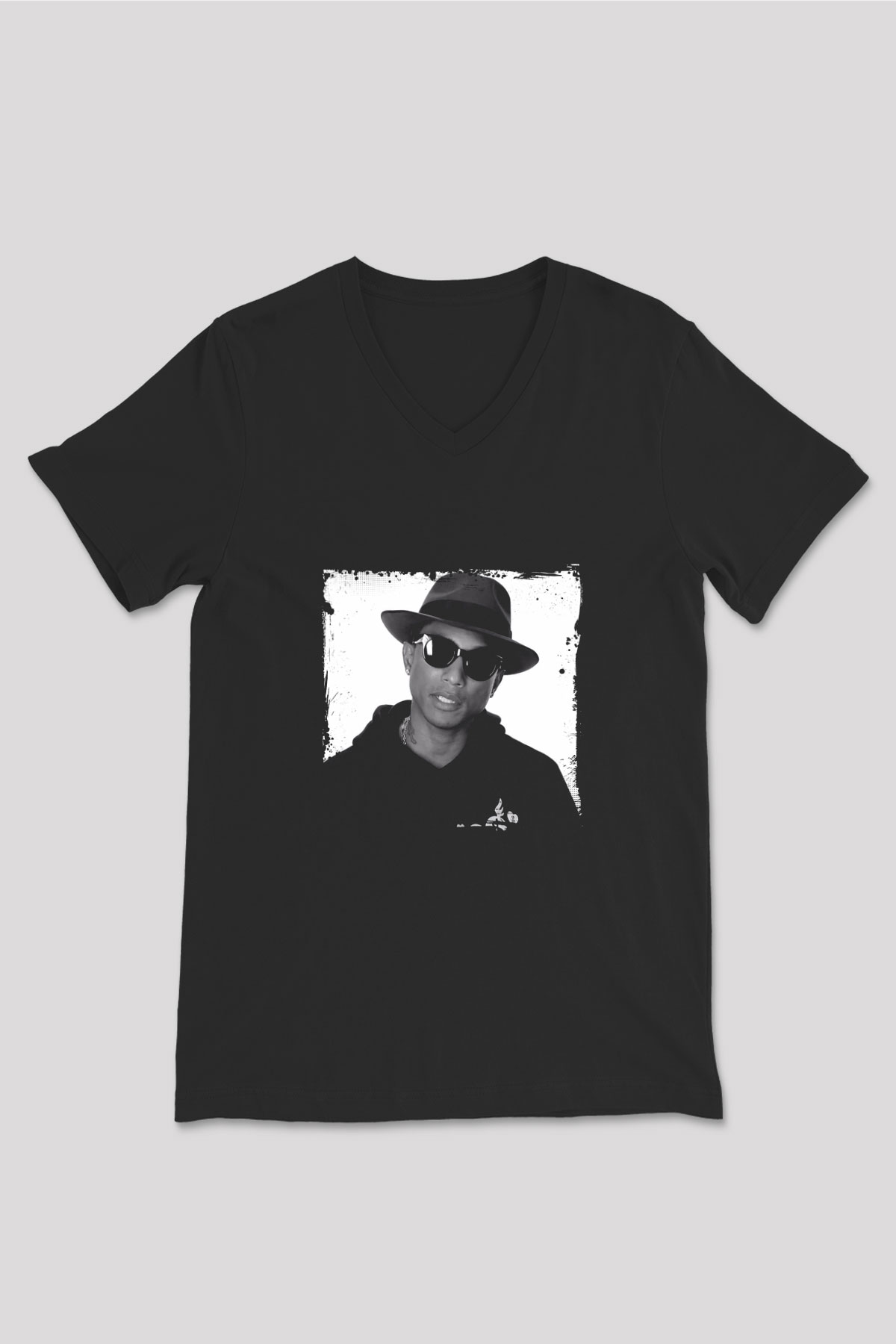 Pharrell Williams Baskılı Unisex Siyah V Yaka Tişört