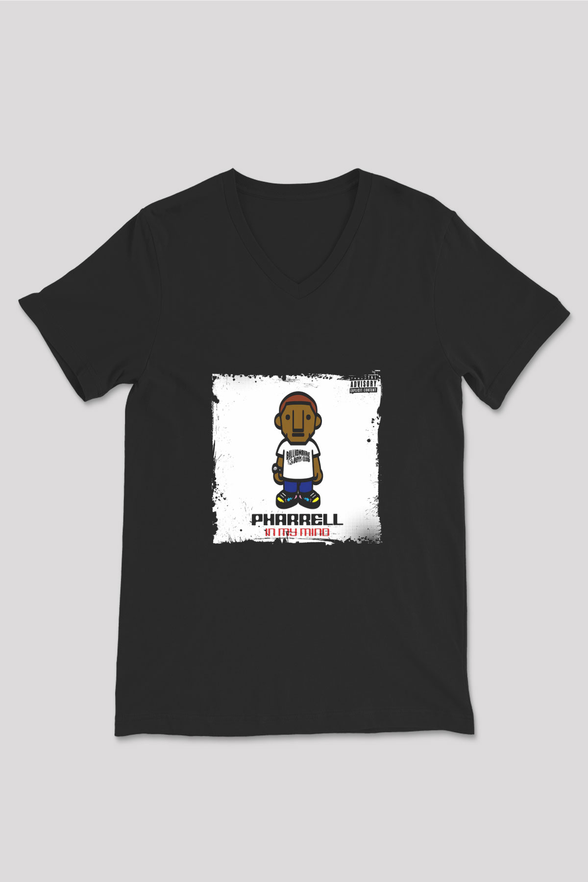Pharrell Williams Baskılı Unisex Siyah V Yaka Tişört
