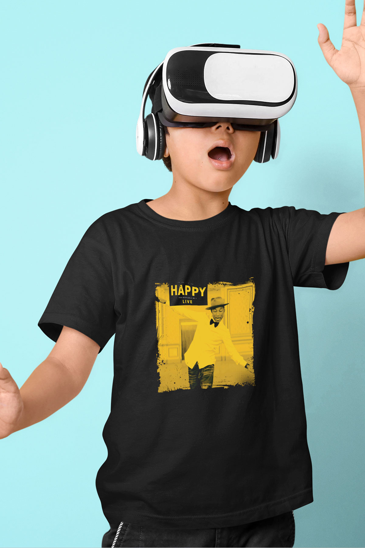 Pharrell Williams Baskılı Unisex Siyah Çocuk Tişört