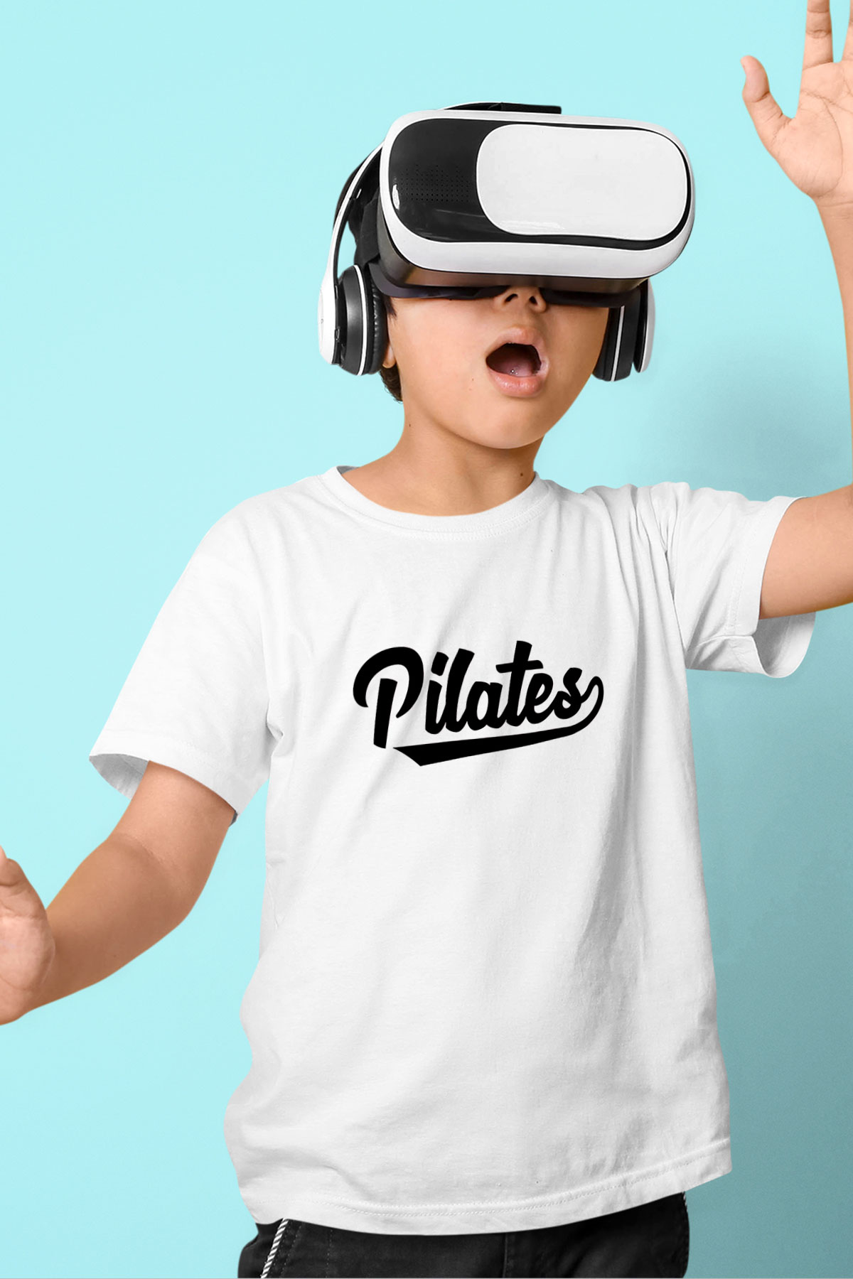 Pilates Baskılı Unisex Beyaz Çocuk Tişört - Tshirt