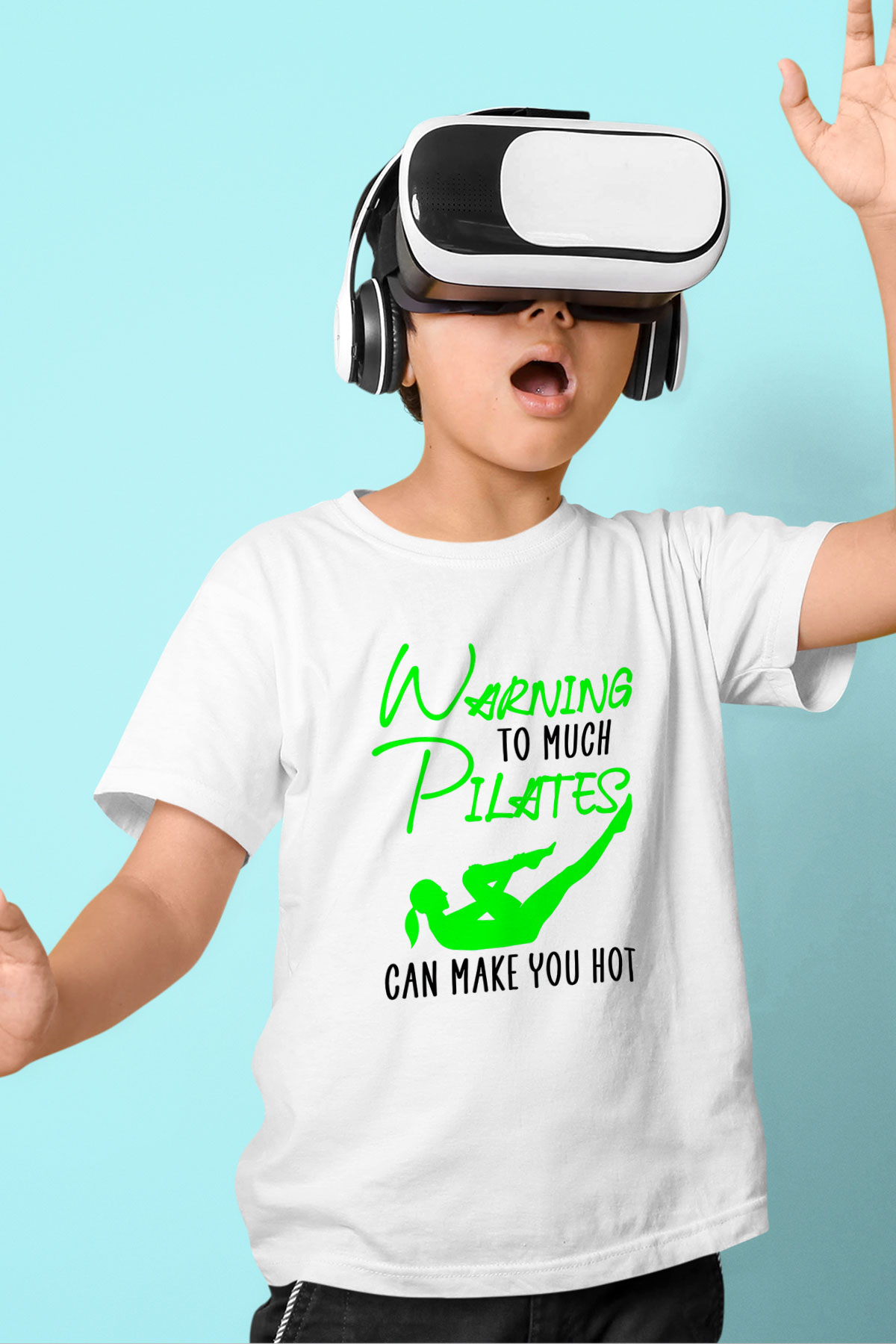 Pilates Baskılı Unisex Beyaz Çocuk Tişört - Tshirt