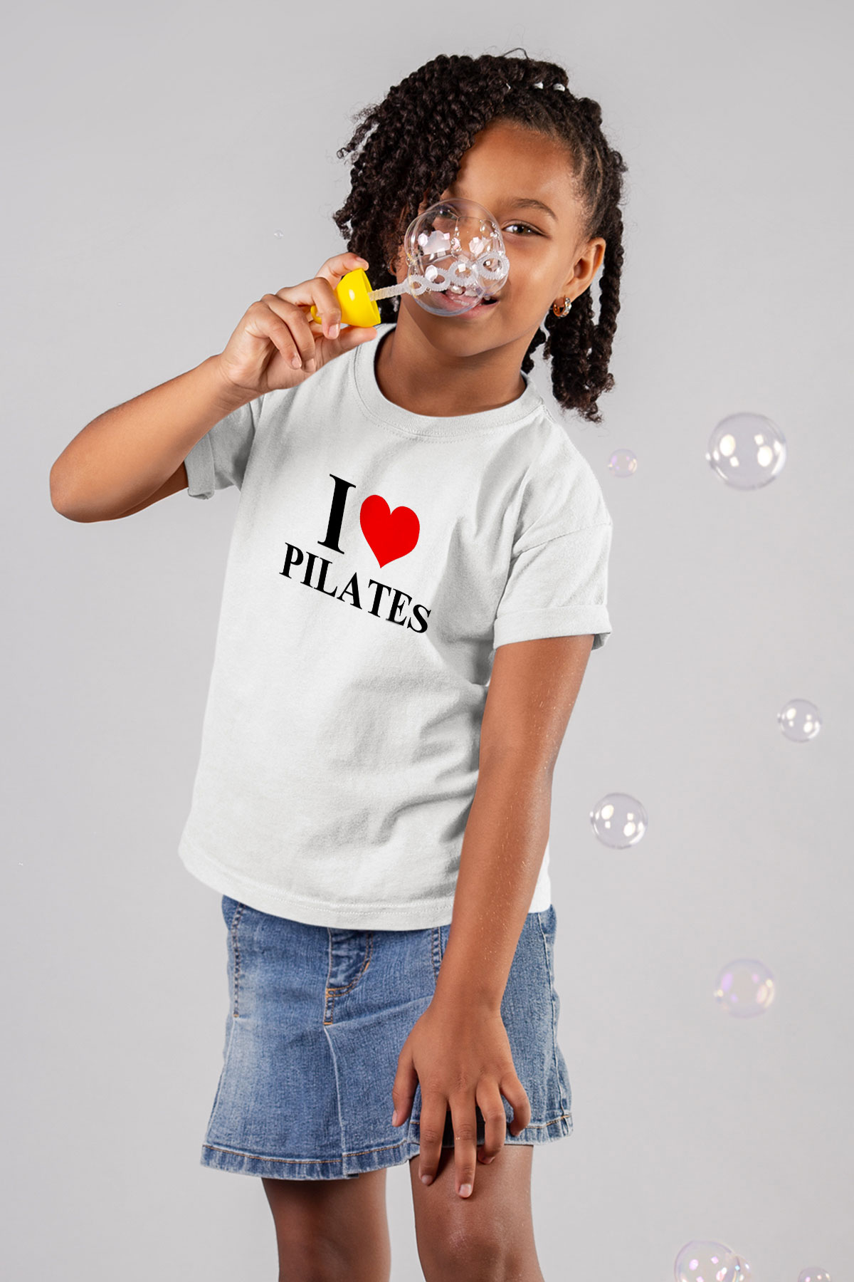 Pilates Baskılı Unisex Beyaz Çocuk Tişört - Tshirt