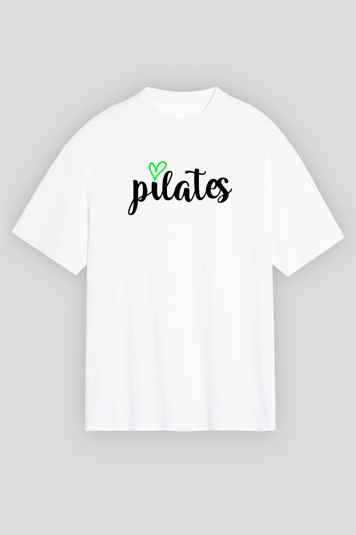 Pilates Baskılı Unisex Beyaz Oversize Tişört - Tshirt