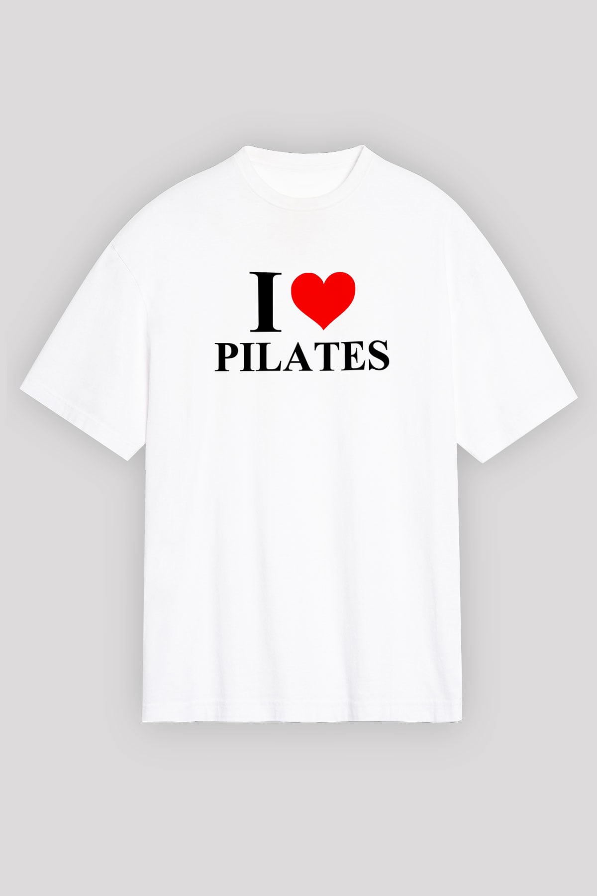 Pilates Baskılı Unisex Beyaz Oversize Tişört - Tshirt