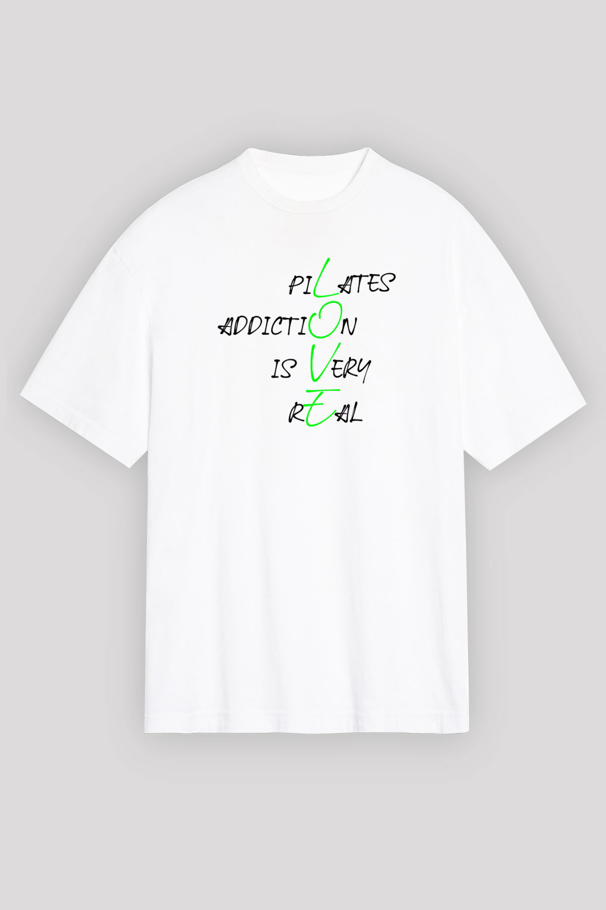 Pilates Baskılı Unisex Beyaz Oversize Tişört - Tshirt