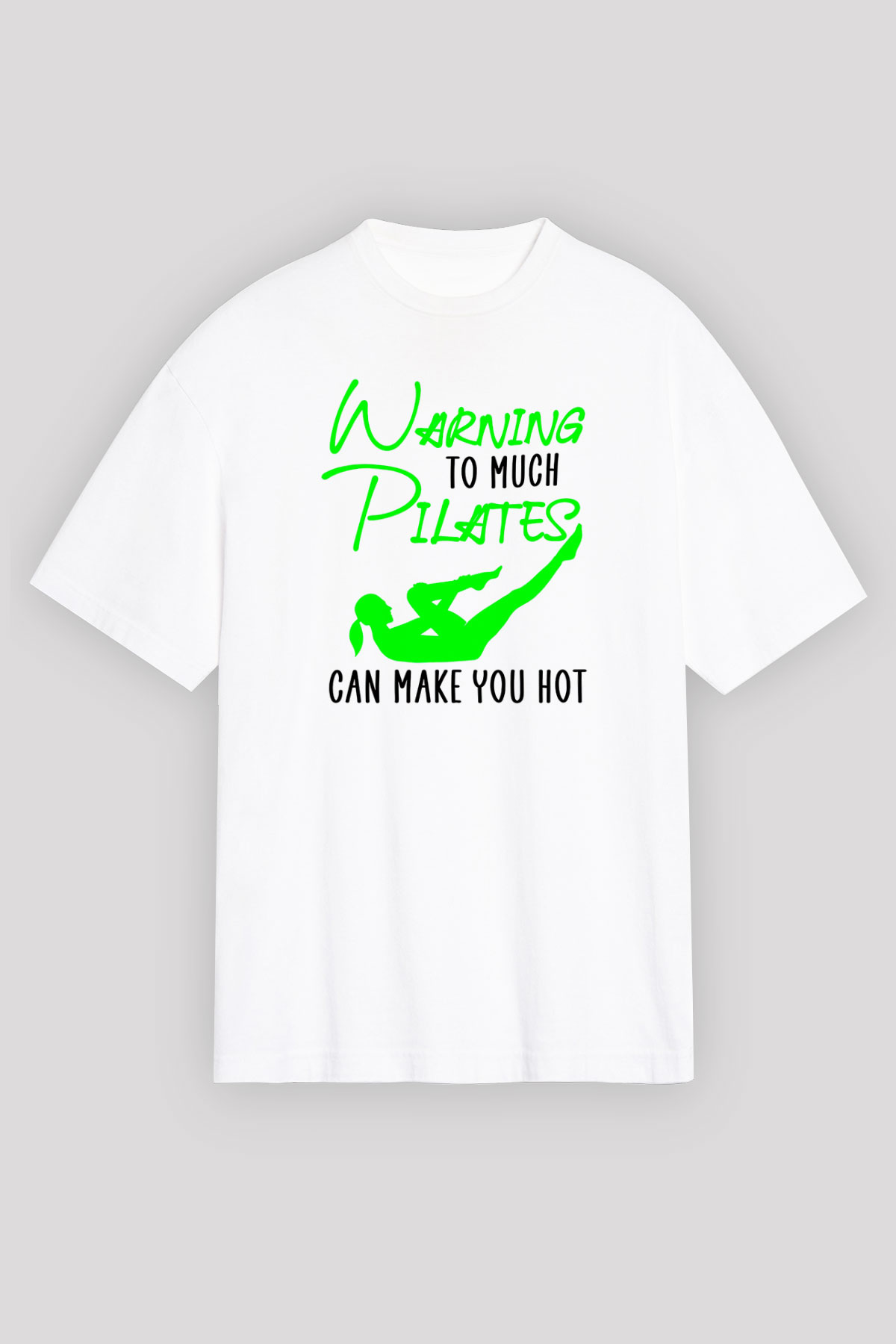 Pilates Baskılı Unisex Beyaz Oversize Tişört - Tshirt