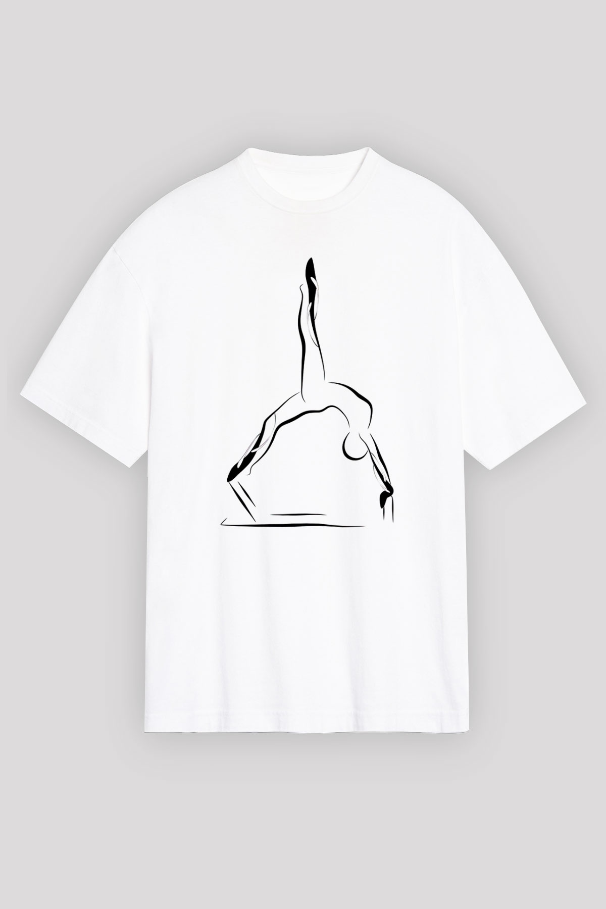 Pilates Baskılı Unisex Beyaz Oversize Tişört - Tshirt