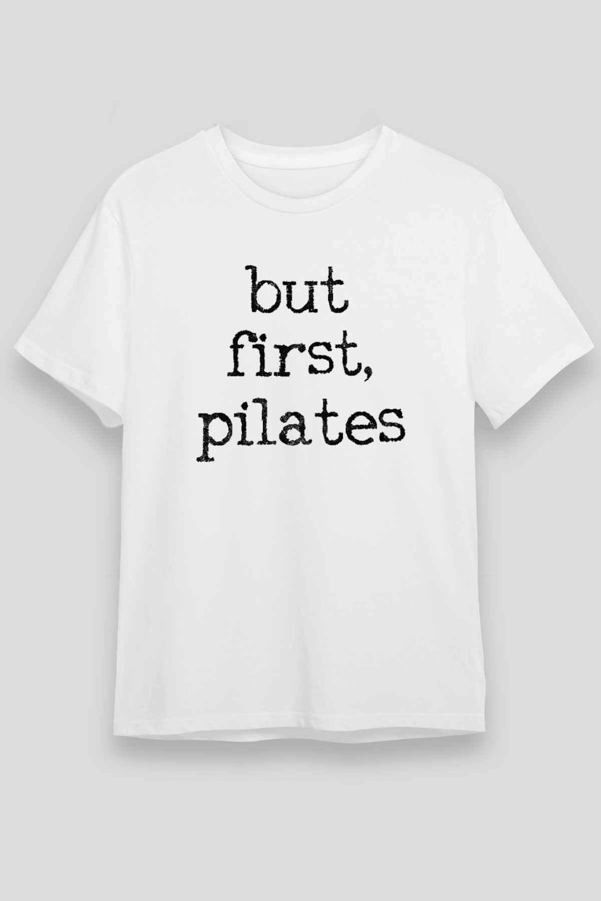 Pilates Baskılı Unisex Beyaz Tişört - Tshirt