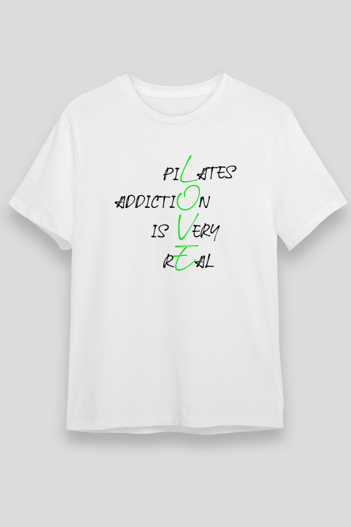 Pilates Baskılı Unisex Beyaz Tişört - Tshirt