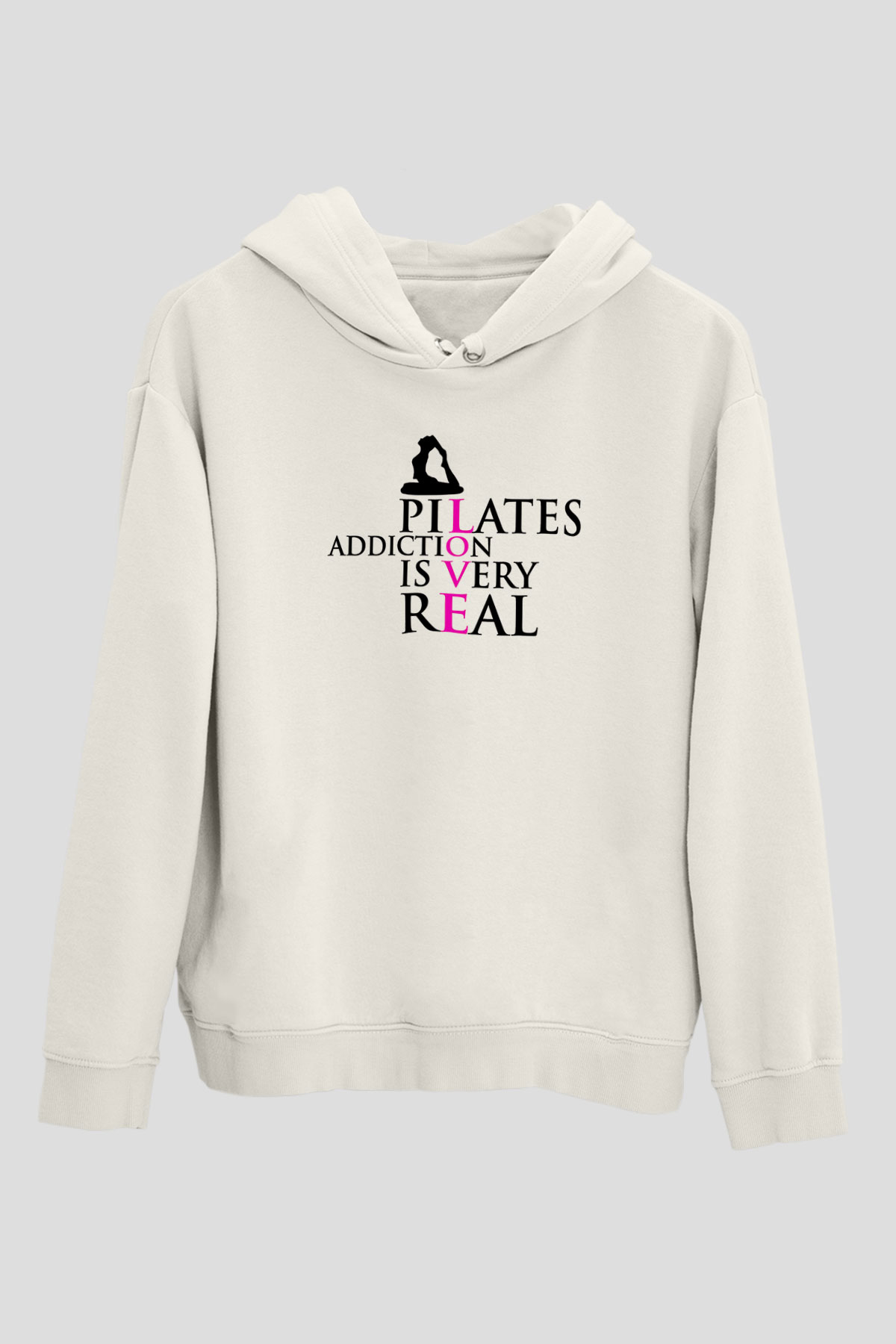 Pilates Baskılı Unisex Ekru Hoodie