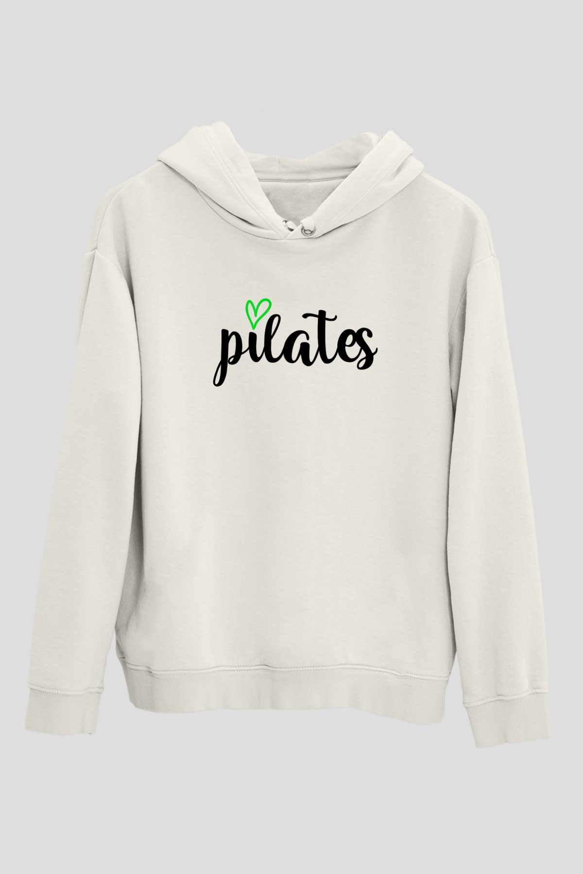 Pilates Baskılı Unisex Ekru Hoodie